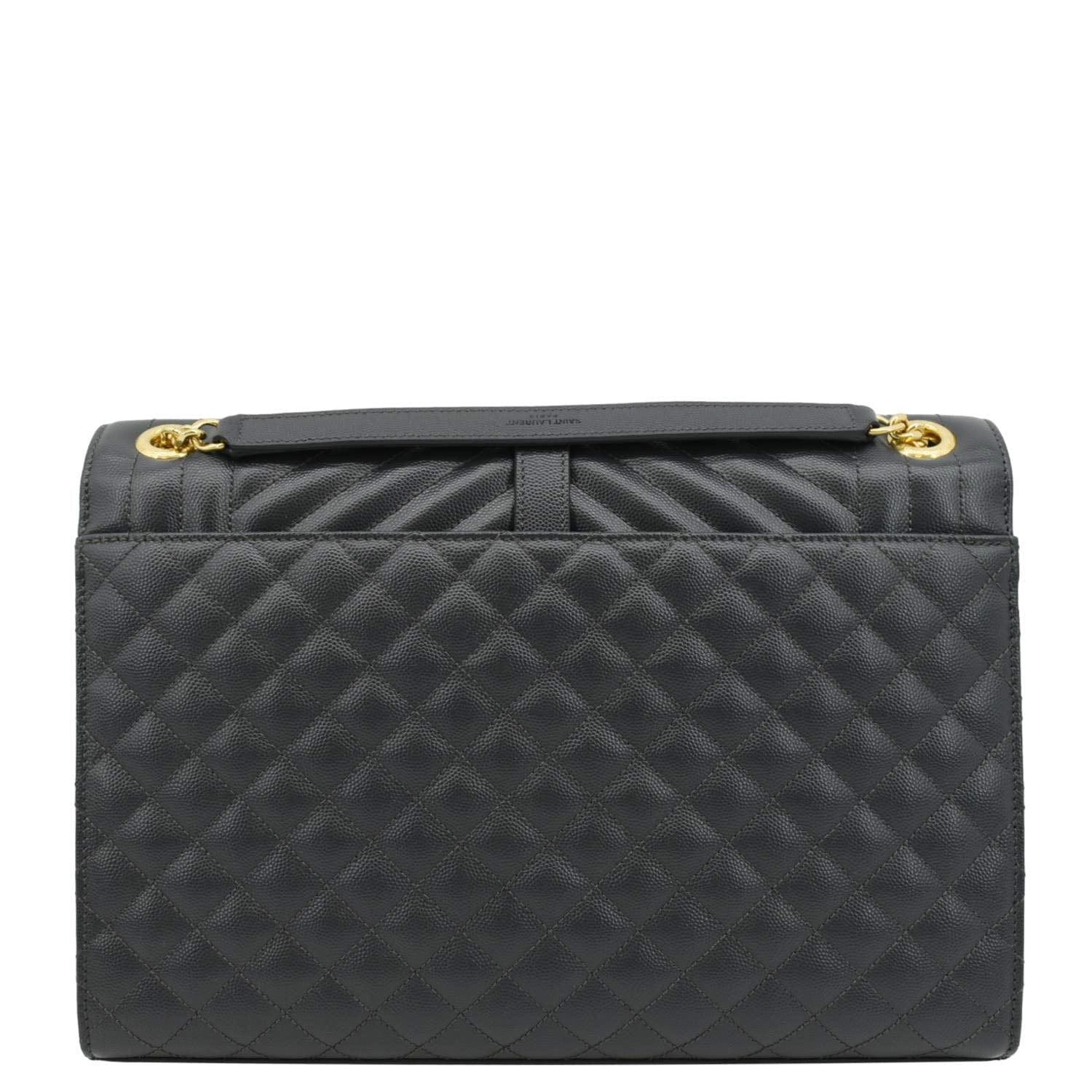 YSL Saint Laurent Yves Envelope Chevron Shoulder Bag Dark Grey Leather Gray Large