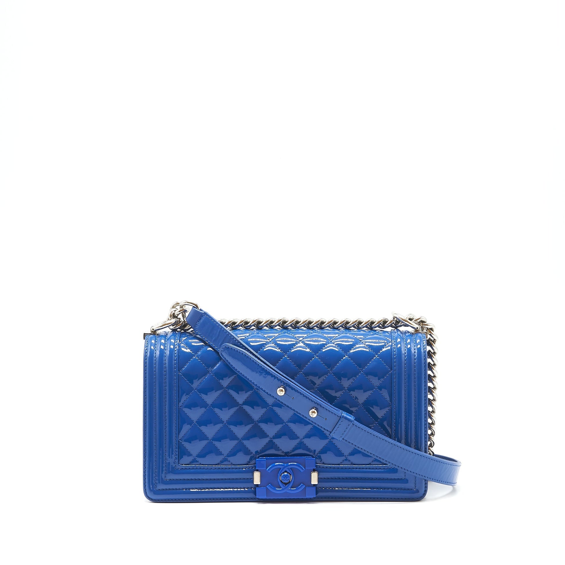 Chanel Boy Patent Electric HW Blue Leather Handbag