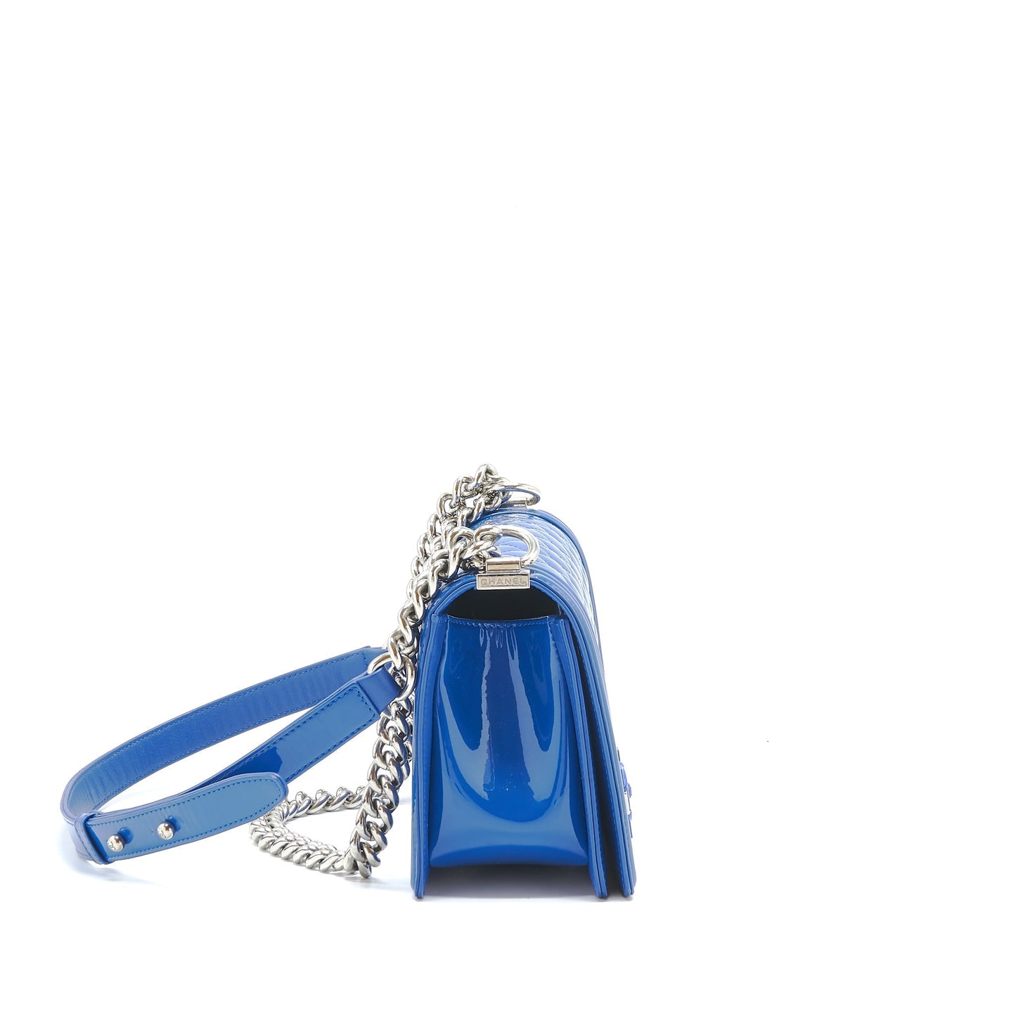 Chanel Boy Patent Electric HW Blue Leather Handbag