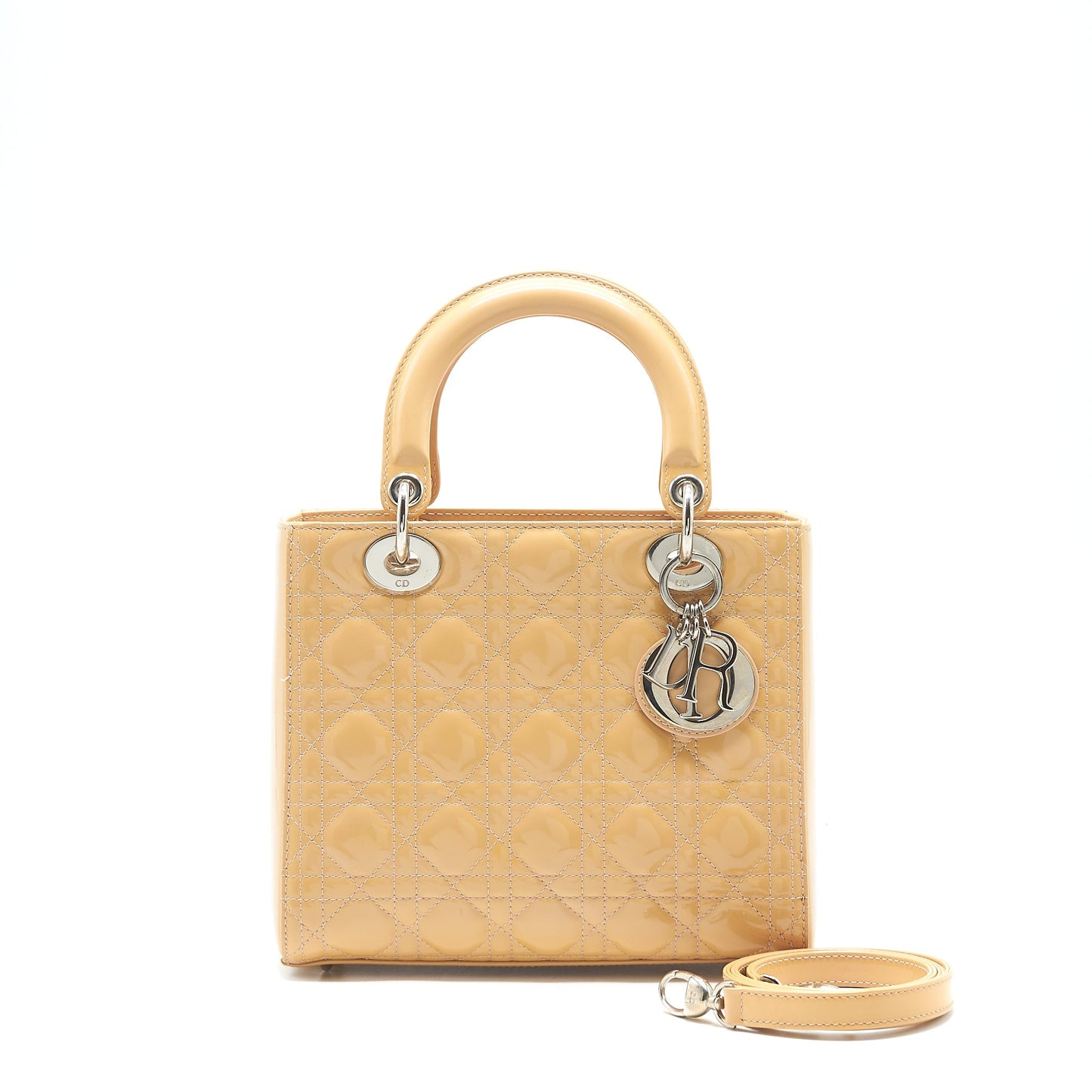 Dior Christian Lady Patent With Handbag Leather Beige Travel Bag