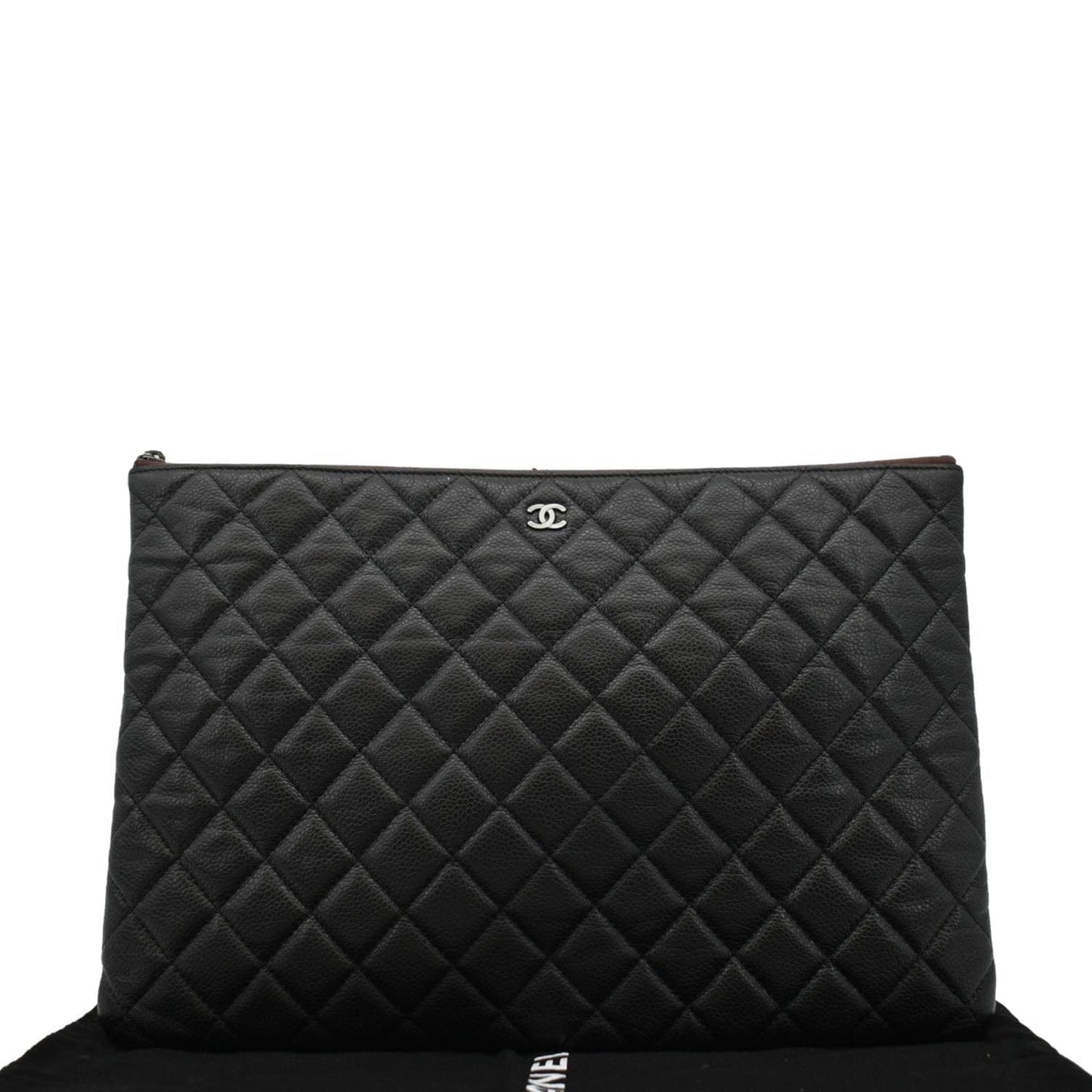 Chanel Classic O- Caviar Zip Leather Black Travel Bag Zip Pouch
