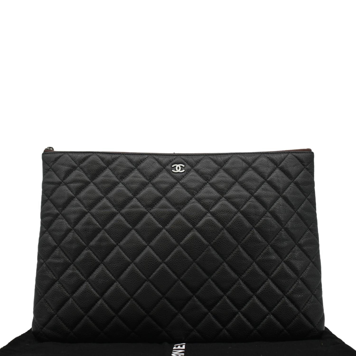 Chanel Classic O- Caviar Zip Leather Black Travel Bag Zip Pouch