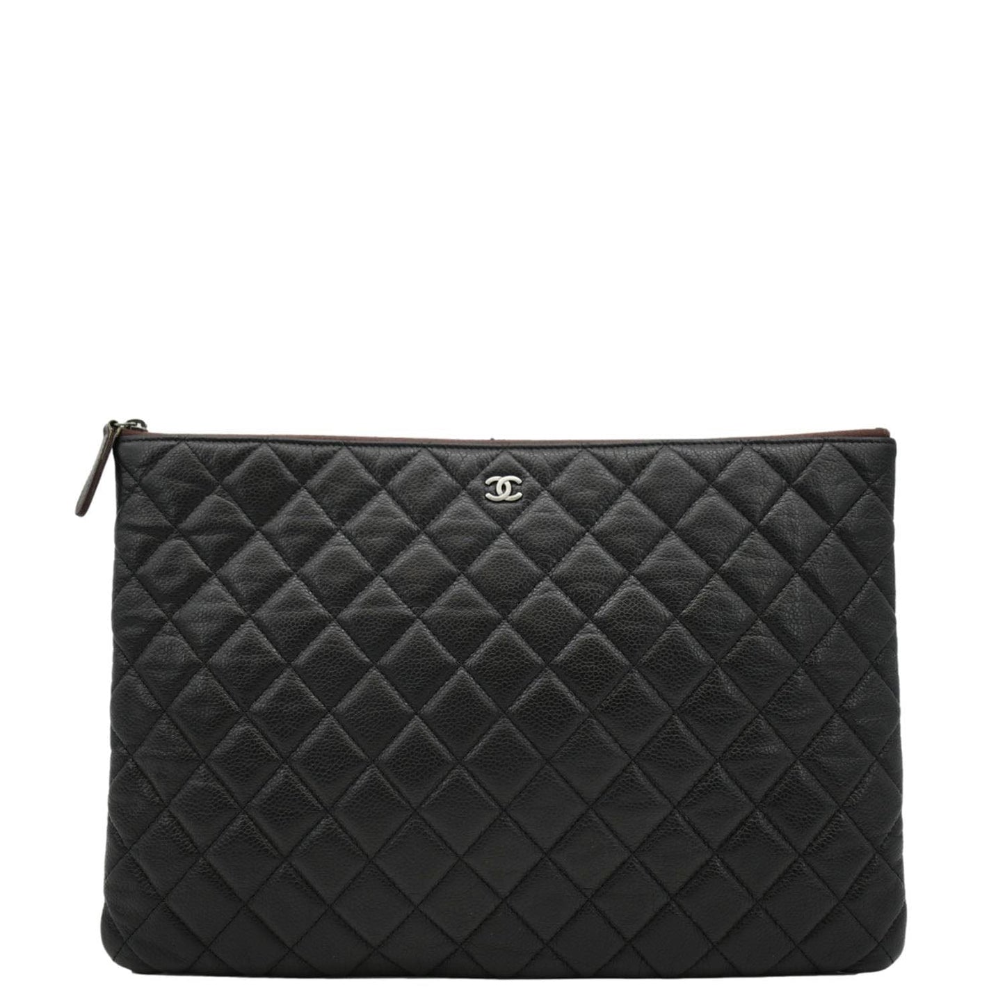 Chanel Classic O- Caviar Zip Leather Black Travel Bag Zip Pouch