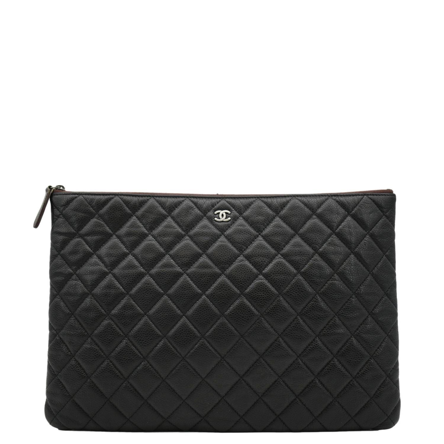 Chanel Classic O- Caviar Zip Leather Black Travel Bag Zip Pouch