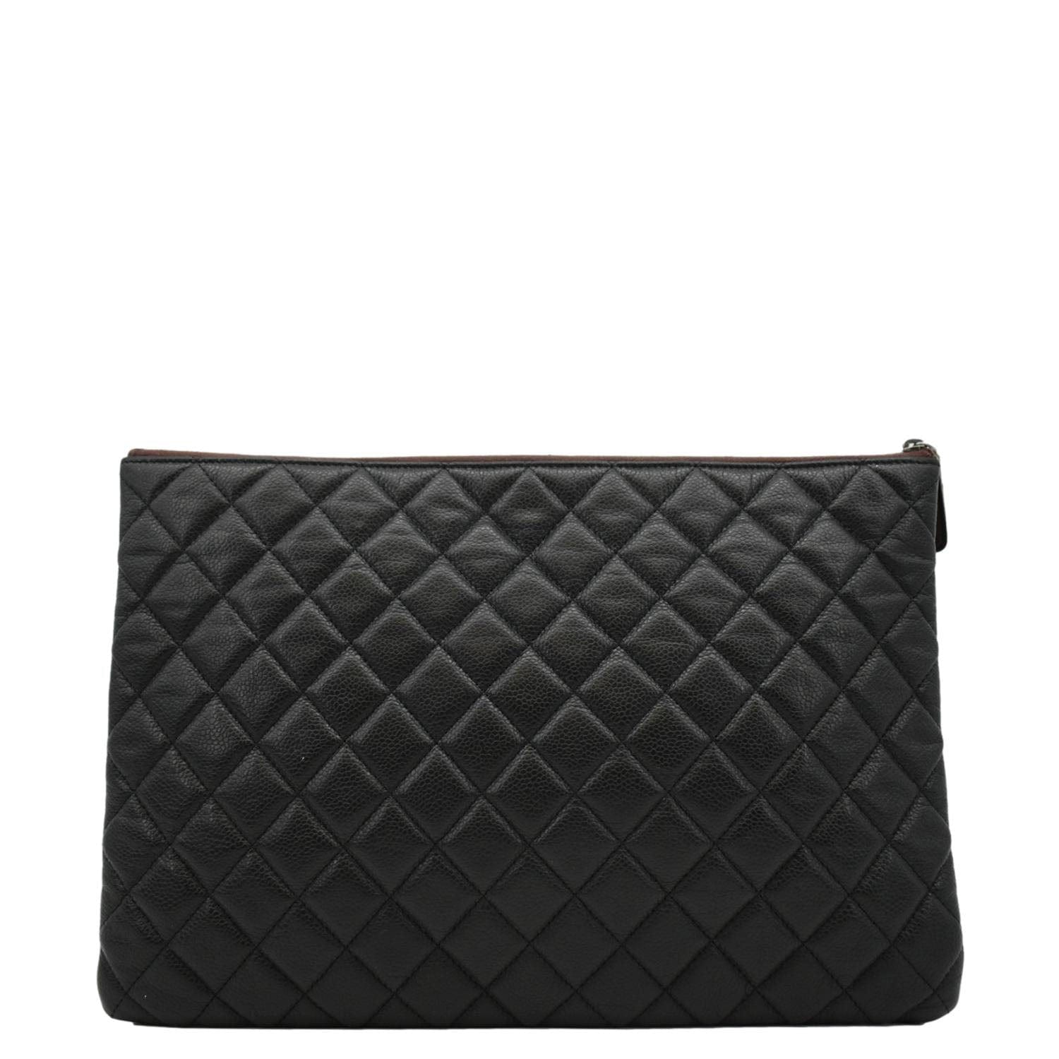 Chanel Classic O- Caviar Zip Leather Black Travel Bag Zip Pouch