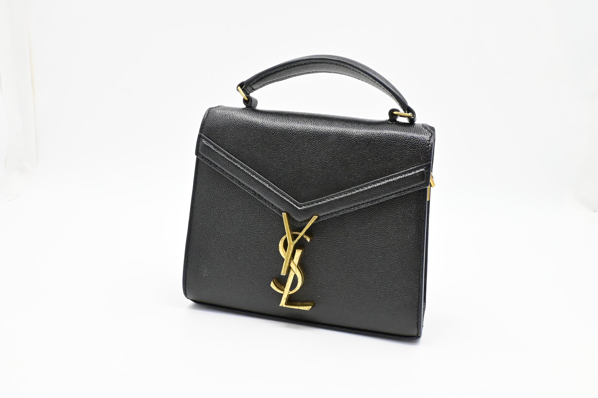 YSL Saint Laurent Top Handle Handbag In Pebbled Leather Black Travel Bag