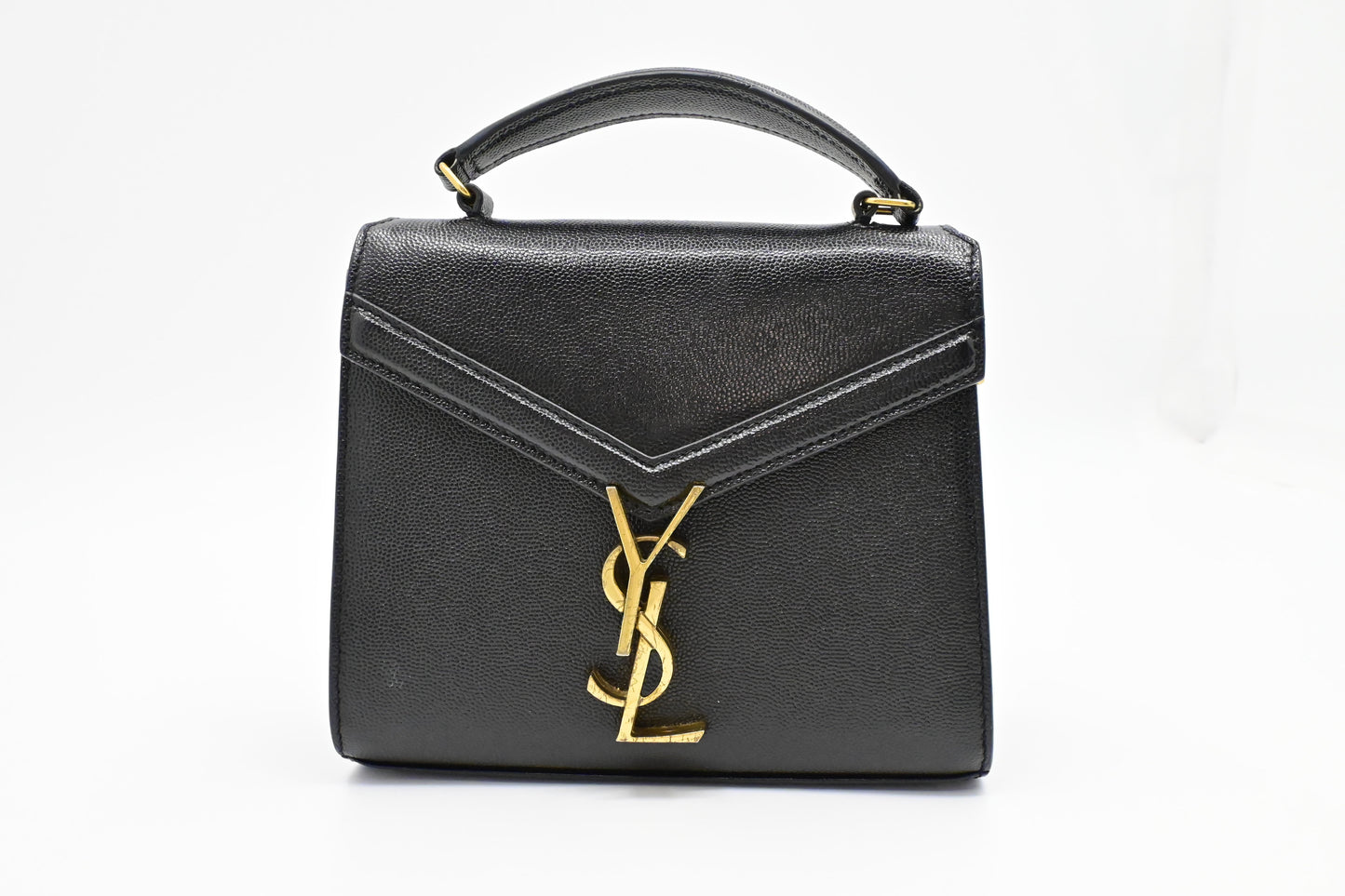 YSL Saint Laurent Top Handle Handbag In Pebbled Leather Black Travel Bag