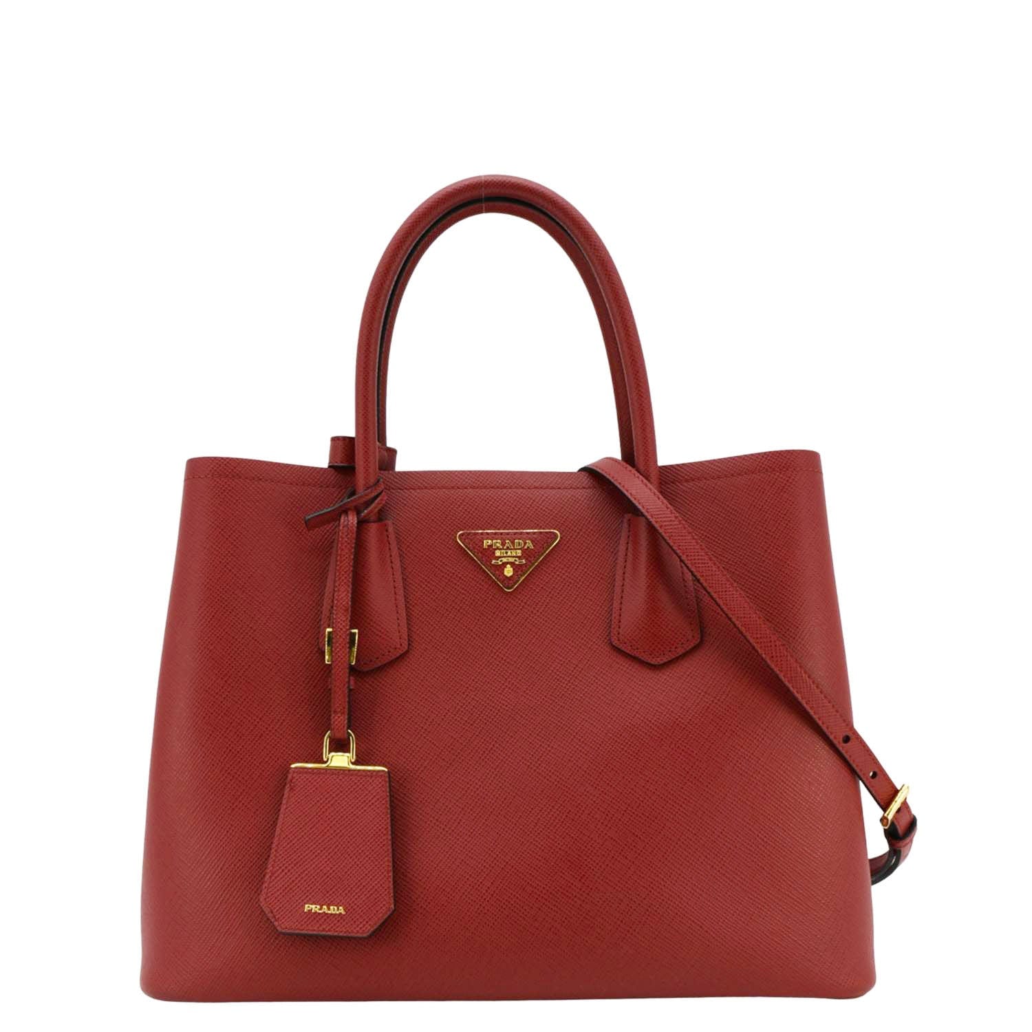 Prada Double Handle Tote Shoulder Bag Leather Saffiano Red