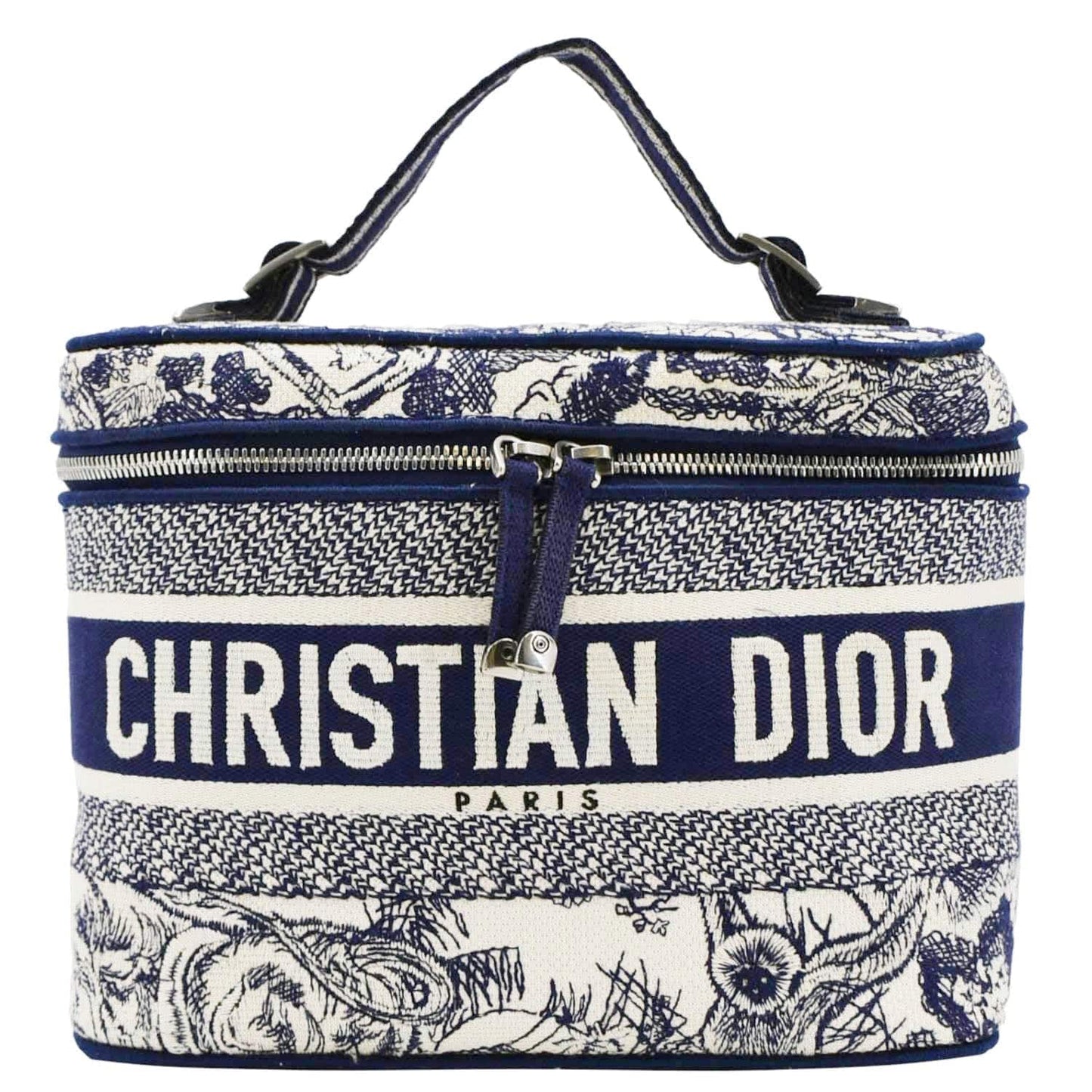 Dior Travel Oblique Embroidery Vanity Case Travel Bag Canvas Blue