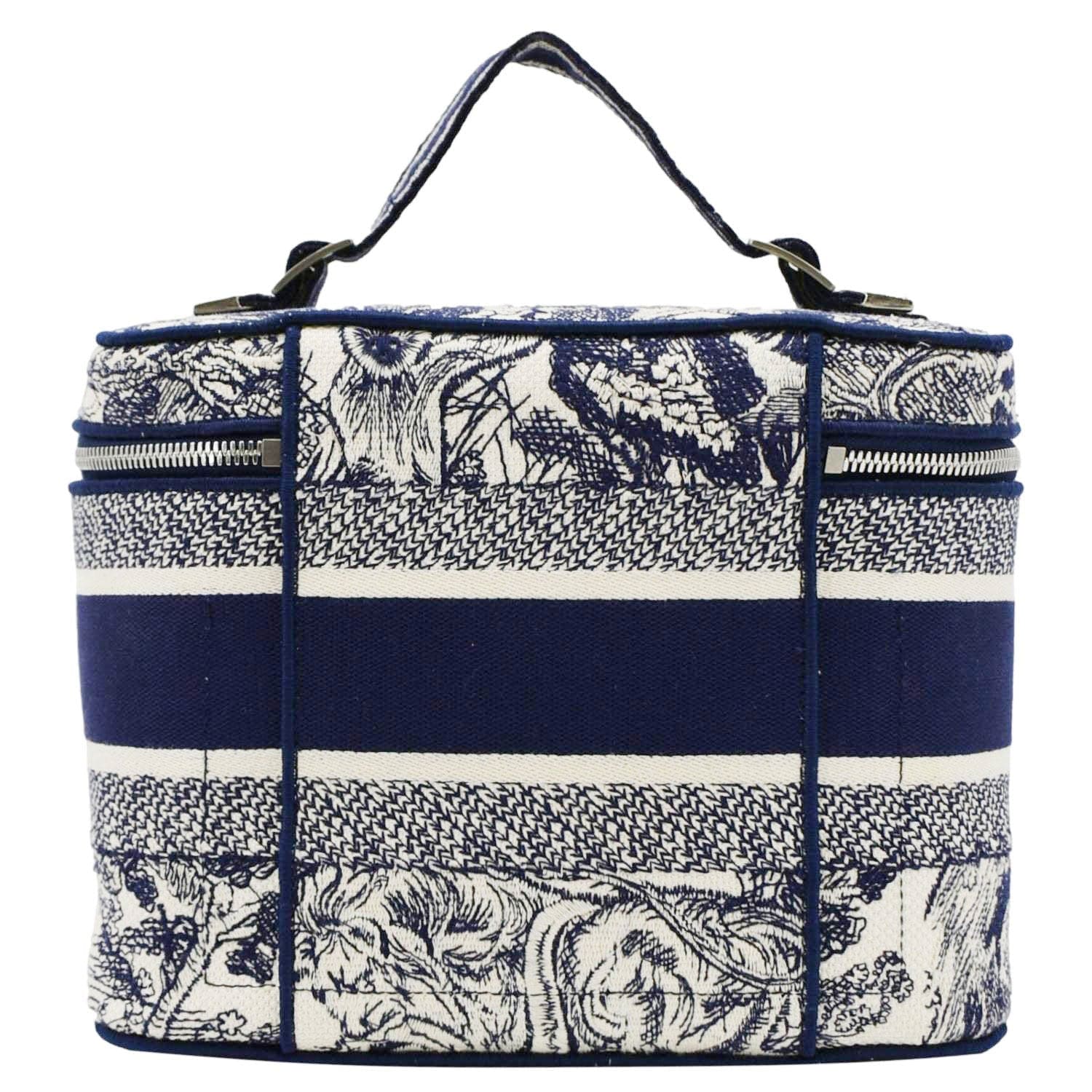 Dior Travel Oblique Embroidery Vanity Case Travel Bag Canvas Blue