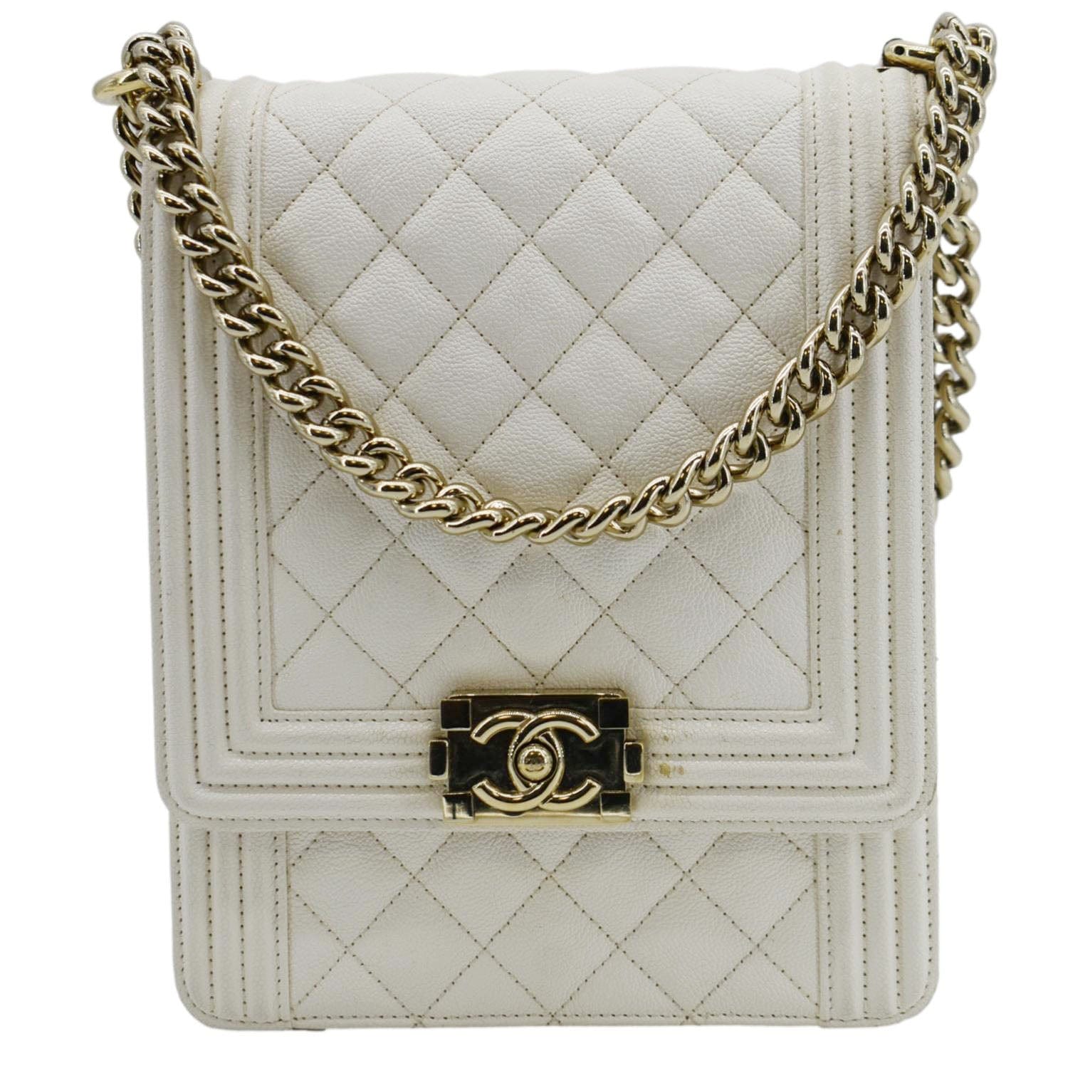 Chanel North South Boy Quilted Leather White Travel Bag