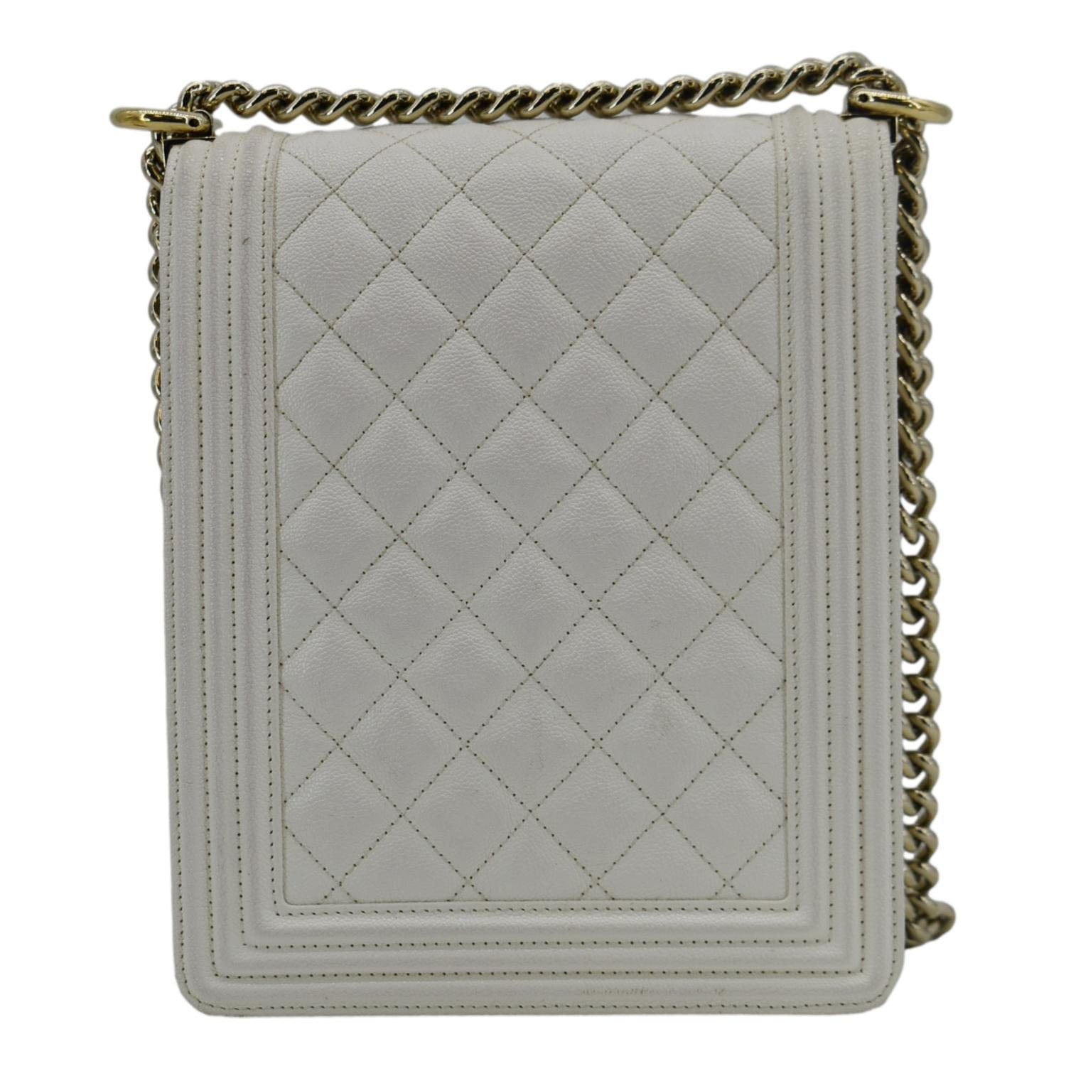 Chanel North South Boy Quilted Leather White Travel Bag