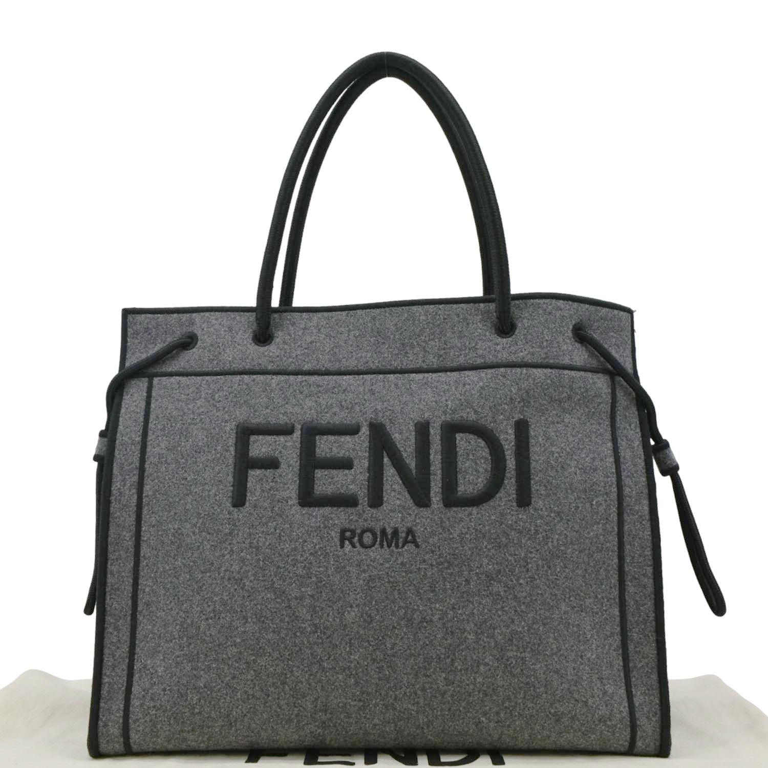 Fendi Sunshine Flannel Wool Shoulder Bag Grey Gray