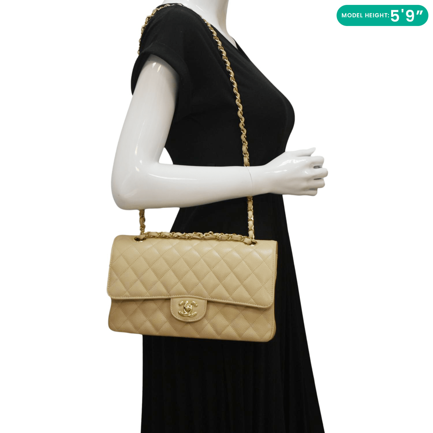 Chanel Double Flap Quilted Caviar Cream Leather Travel Bag