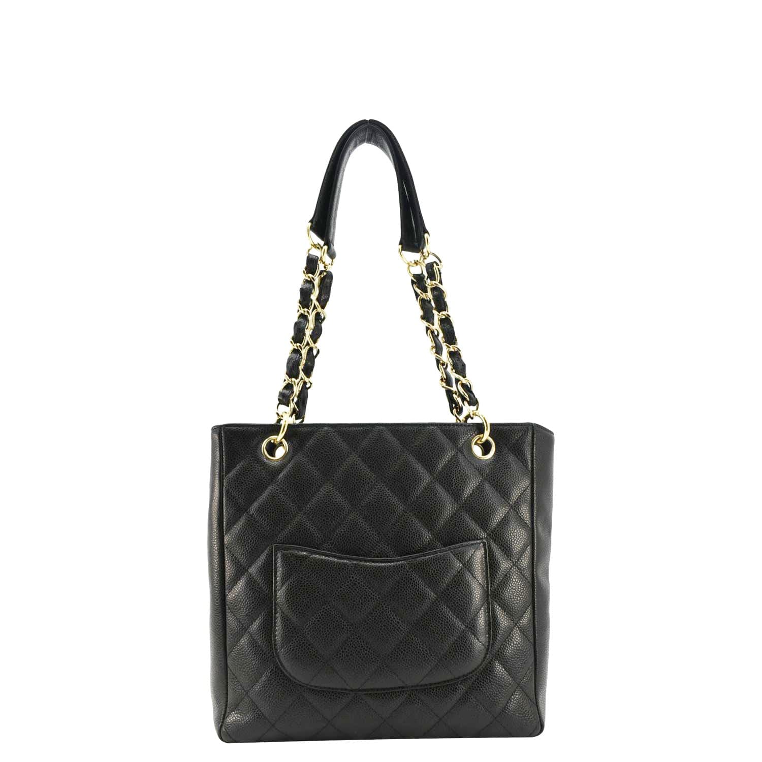 Chanel Petite Quilted Caviar Shopping Leather Black Travel Bag