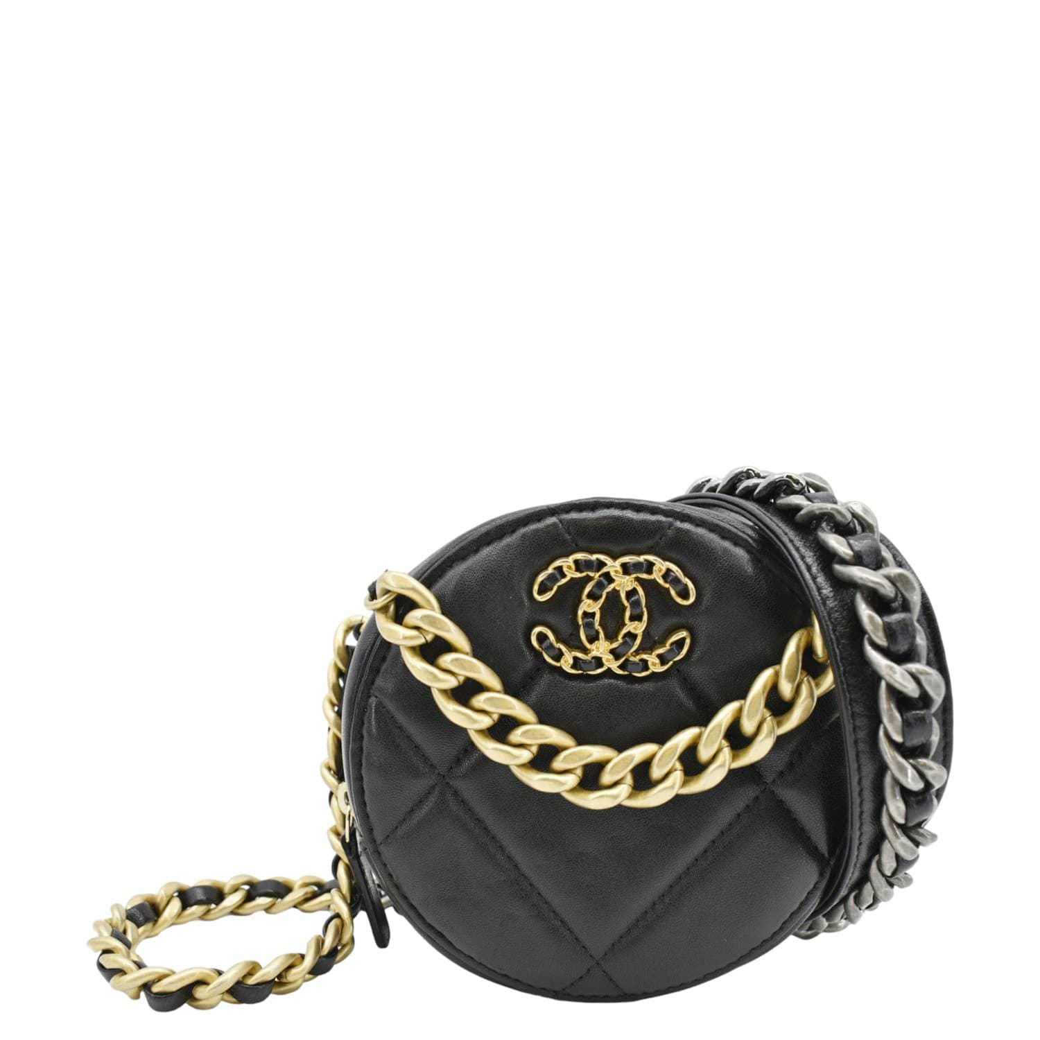 Chanel 19 Round Quilted Leather Black Travel Bag
