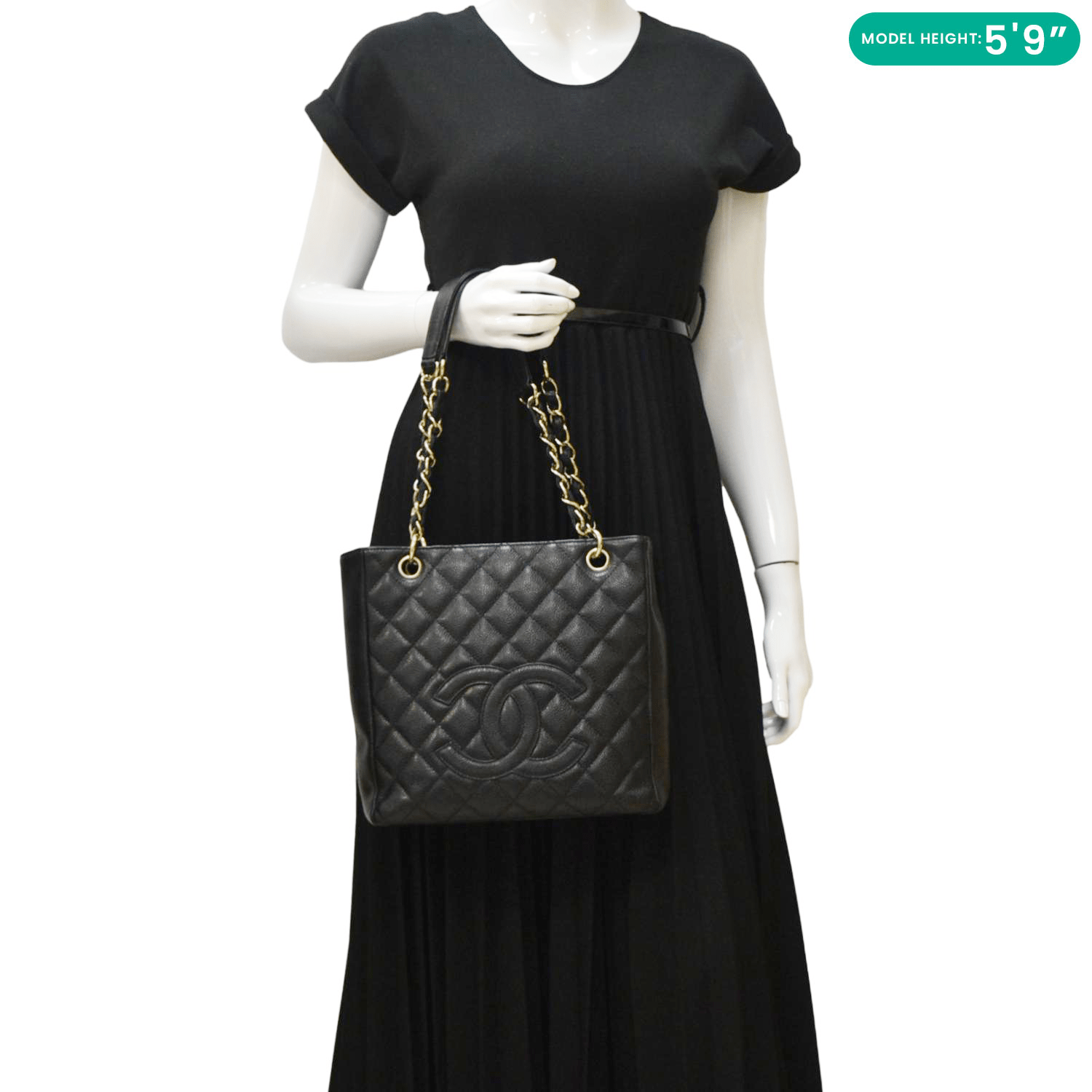 Chanel Petite Quilted Caviar Shopping Leather Black Travel Bag