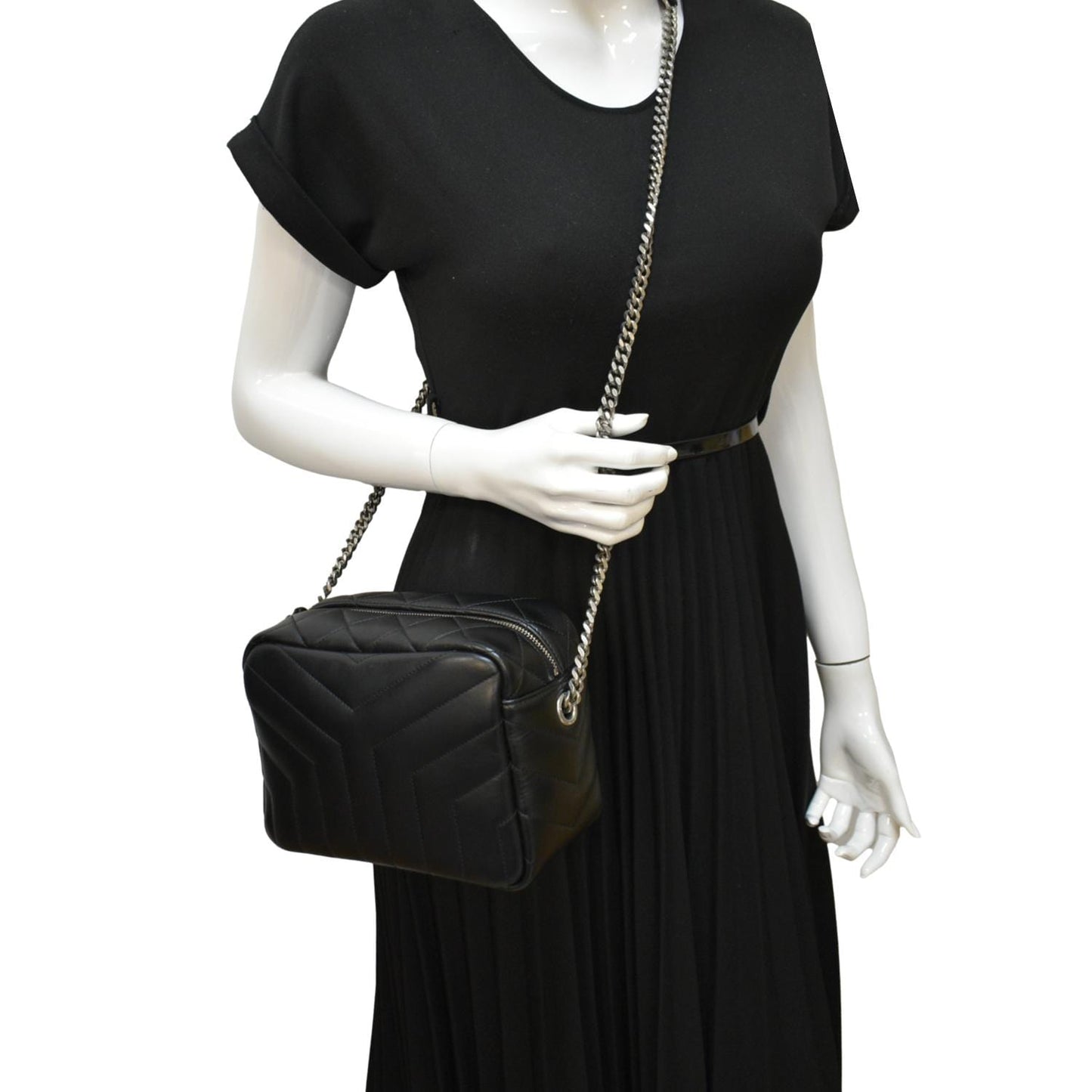 YSL Saint Laurent Yves Loulou Bowling Crossbody Bag Monogram Quilted Black
