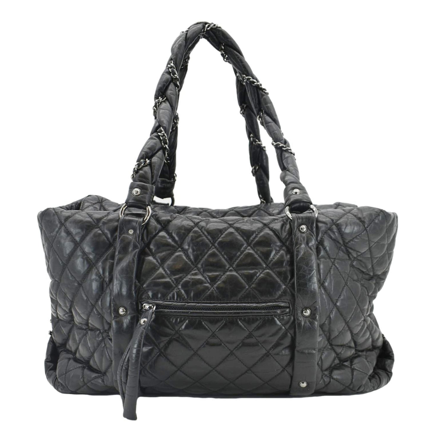 Chanel Distressed Ligne Braid Leather Calfskin Black Travel Bag