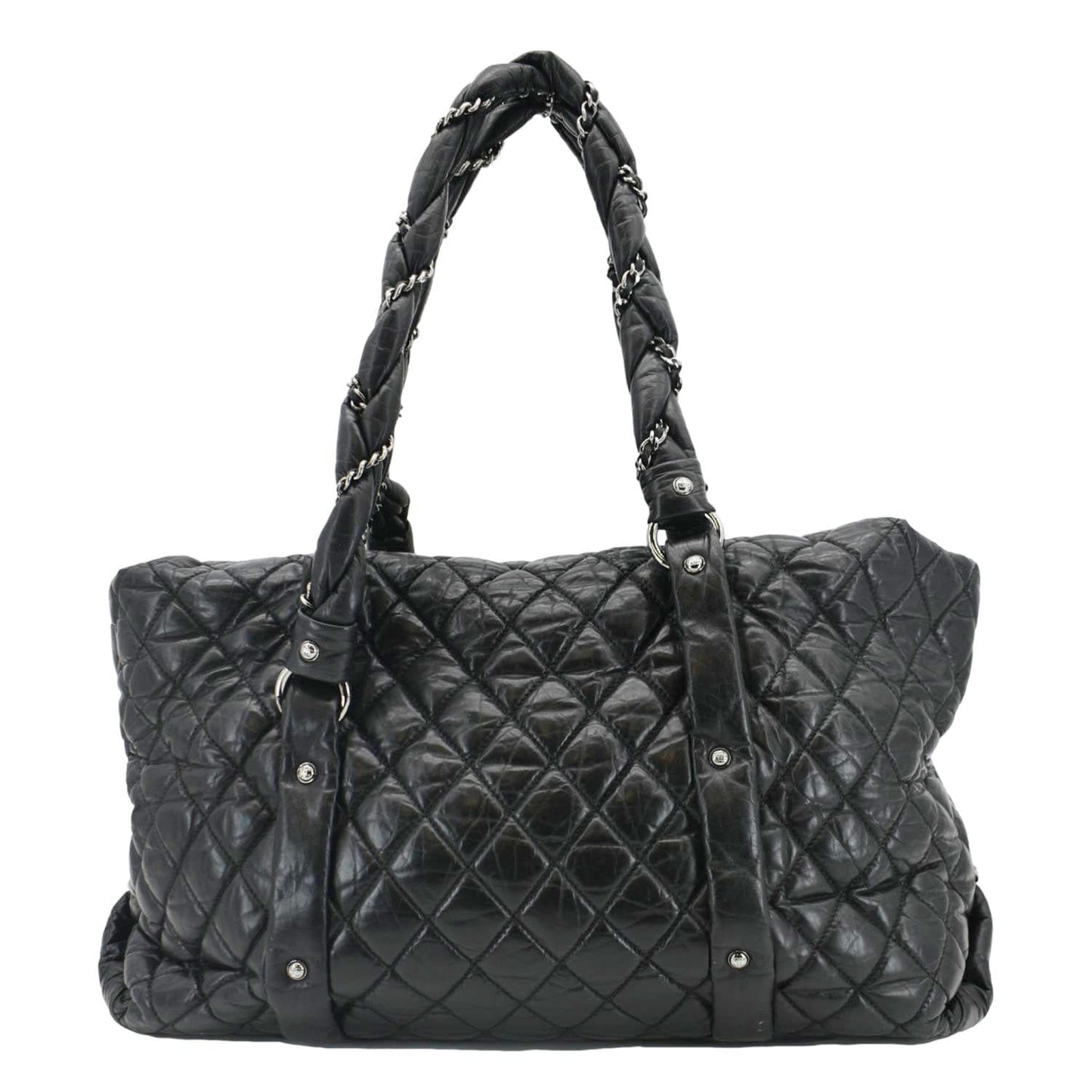 Chanel Distressed Ligne Braid Leather Calfskin Black Travel Bag