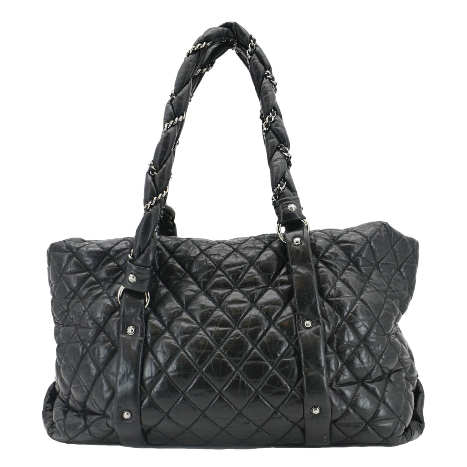 Chanel Distressed Ligne Braid Leather Calfskin Black Travel Bag