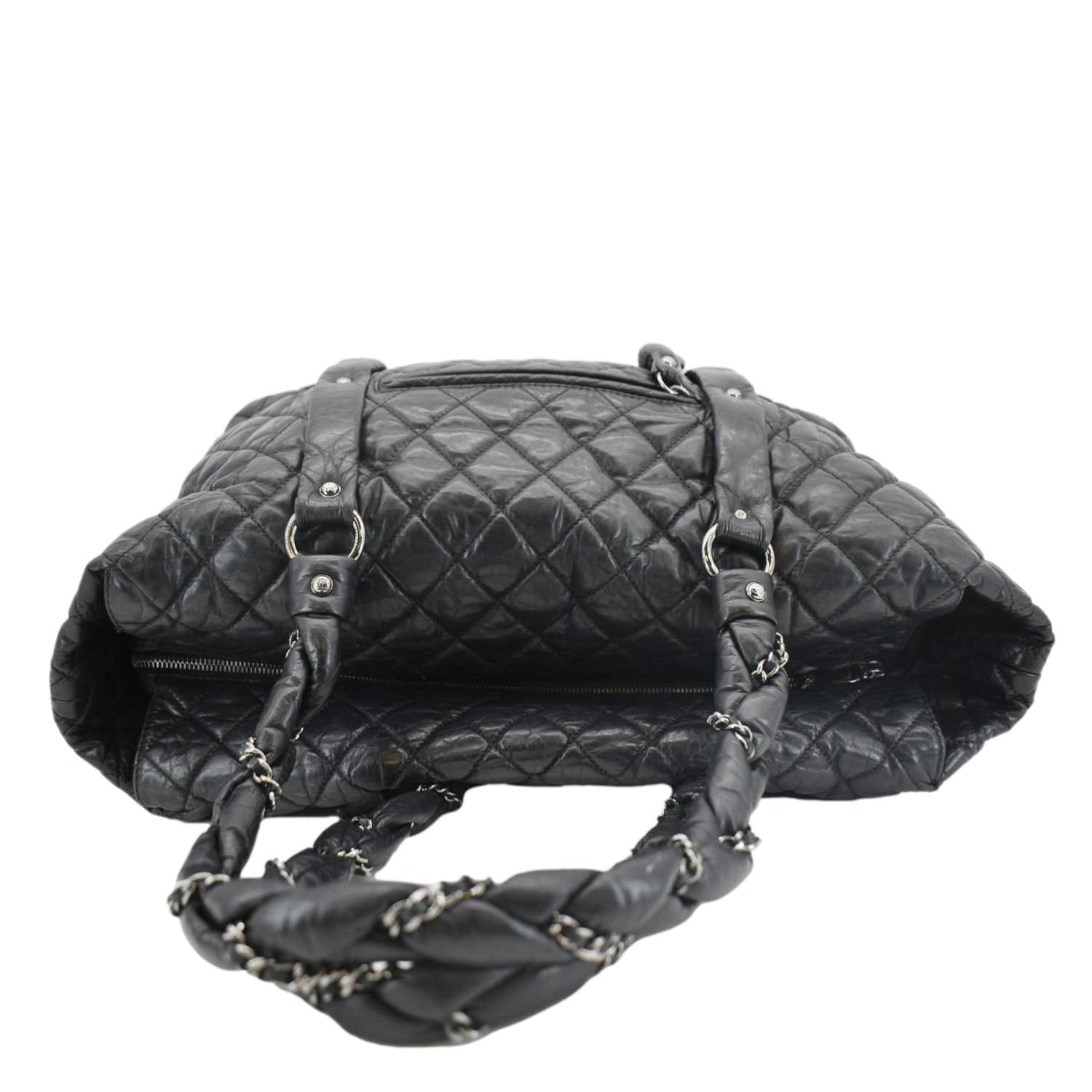Chanel Distressed Ligne Braid Leather Calfskin Black Travel Bag