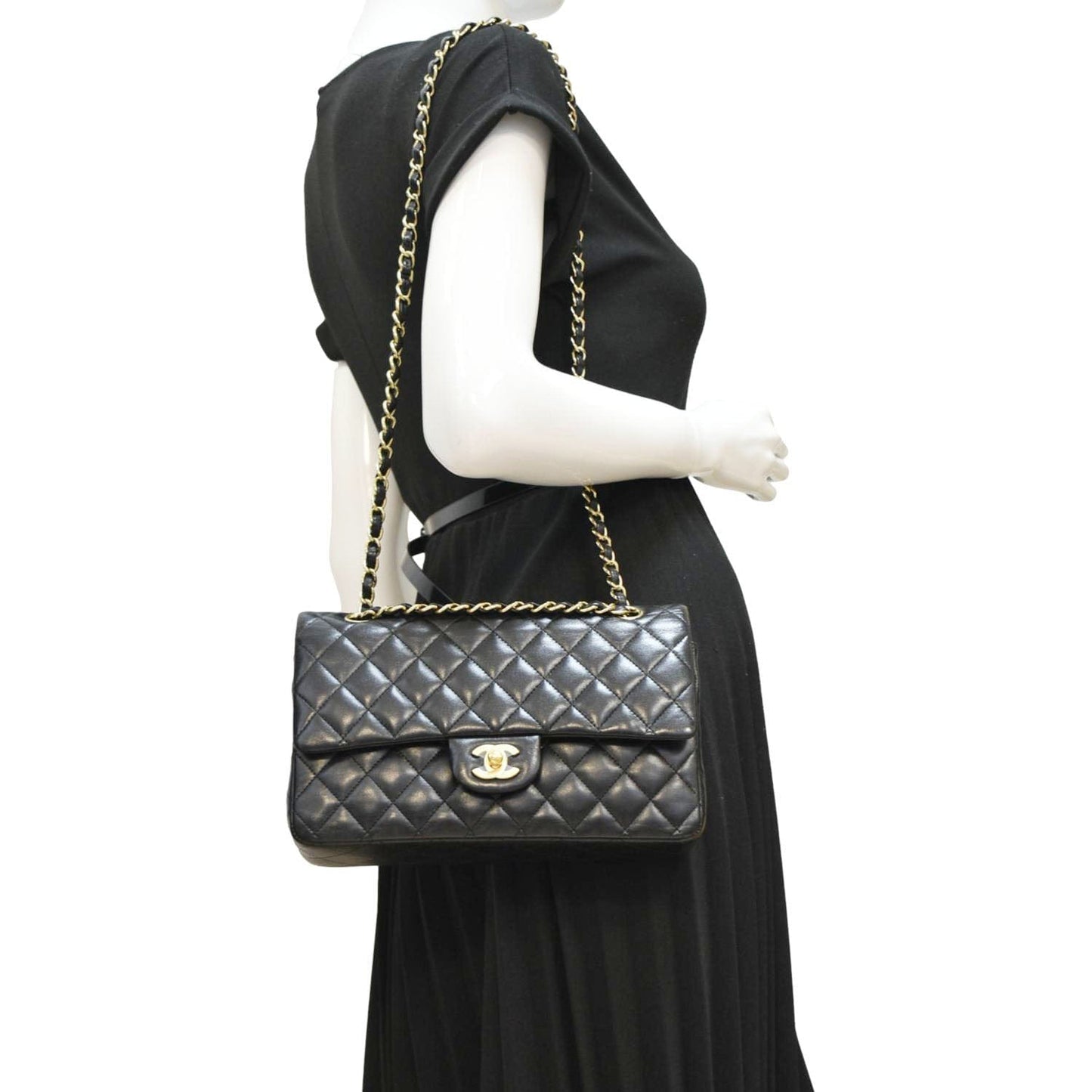 Chanel Classic Double Flap Quilted Leather Black Travel Bag 4
