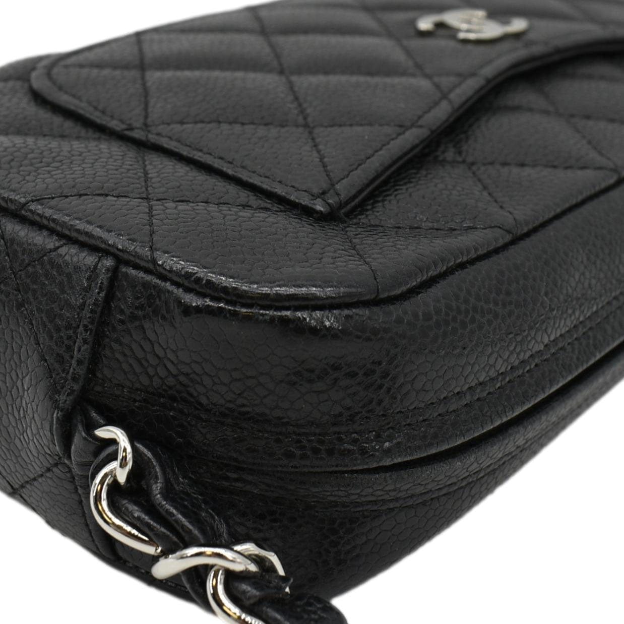 Chanel Front Pocket Quilted Caviar Leather Black Travel Bag Bag Black