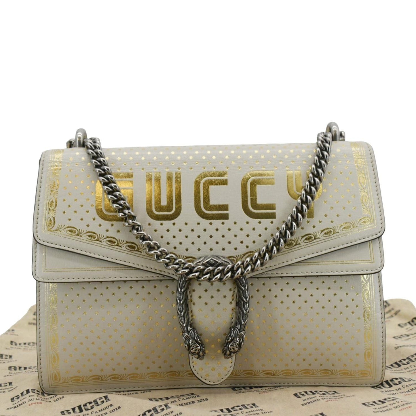 Gucci Sega Dionysus Guccy Stars Shoulder Bag Leather White