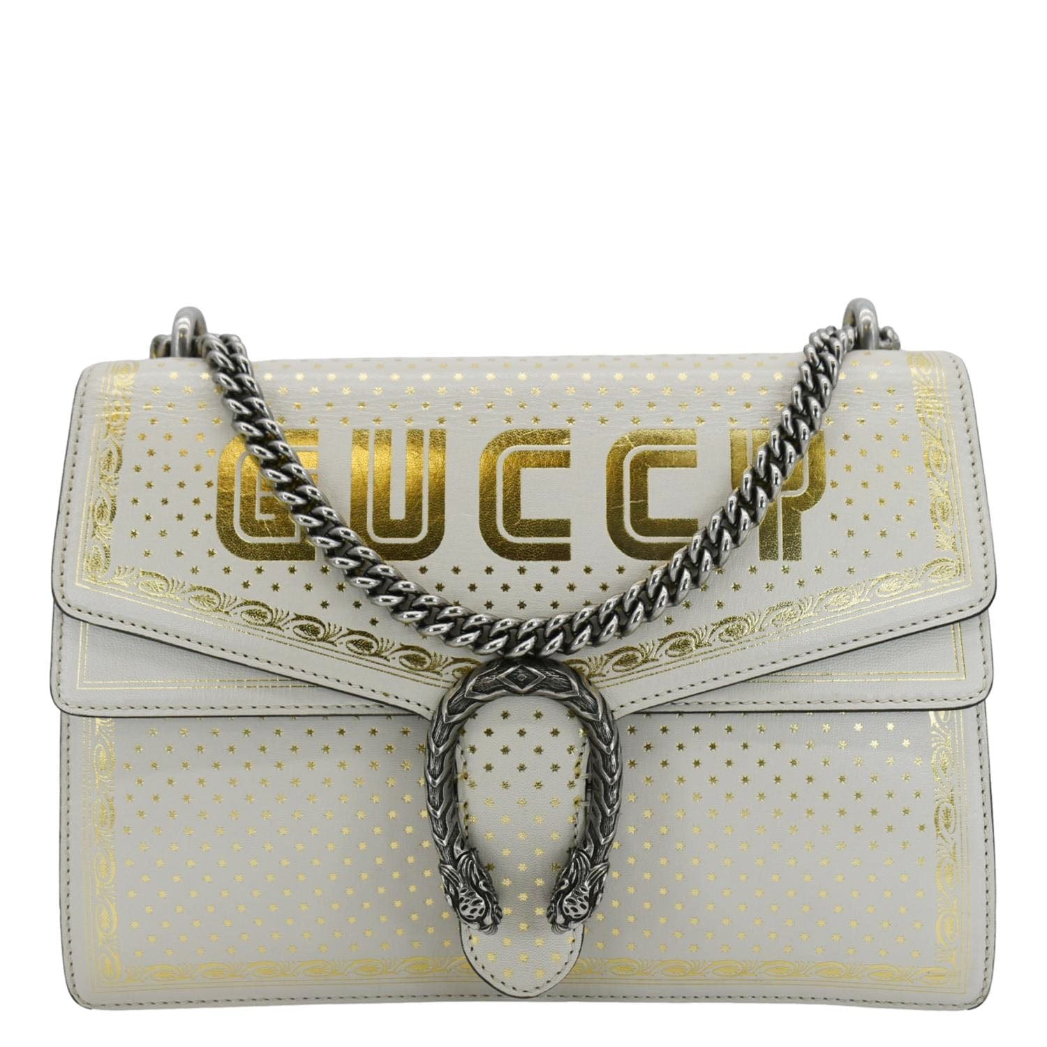 Gucci Sega Dionysus Guccy Stars Shoulder Bag Leather White