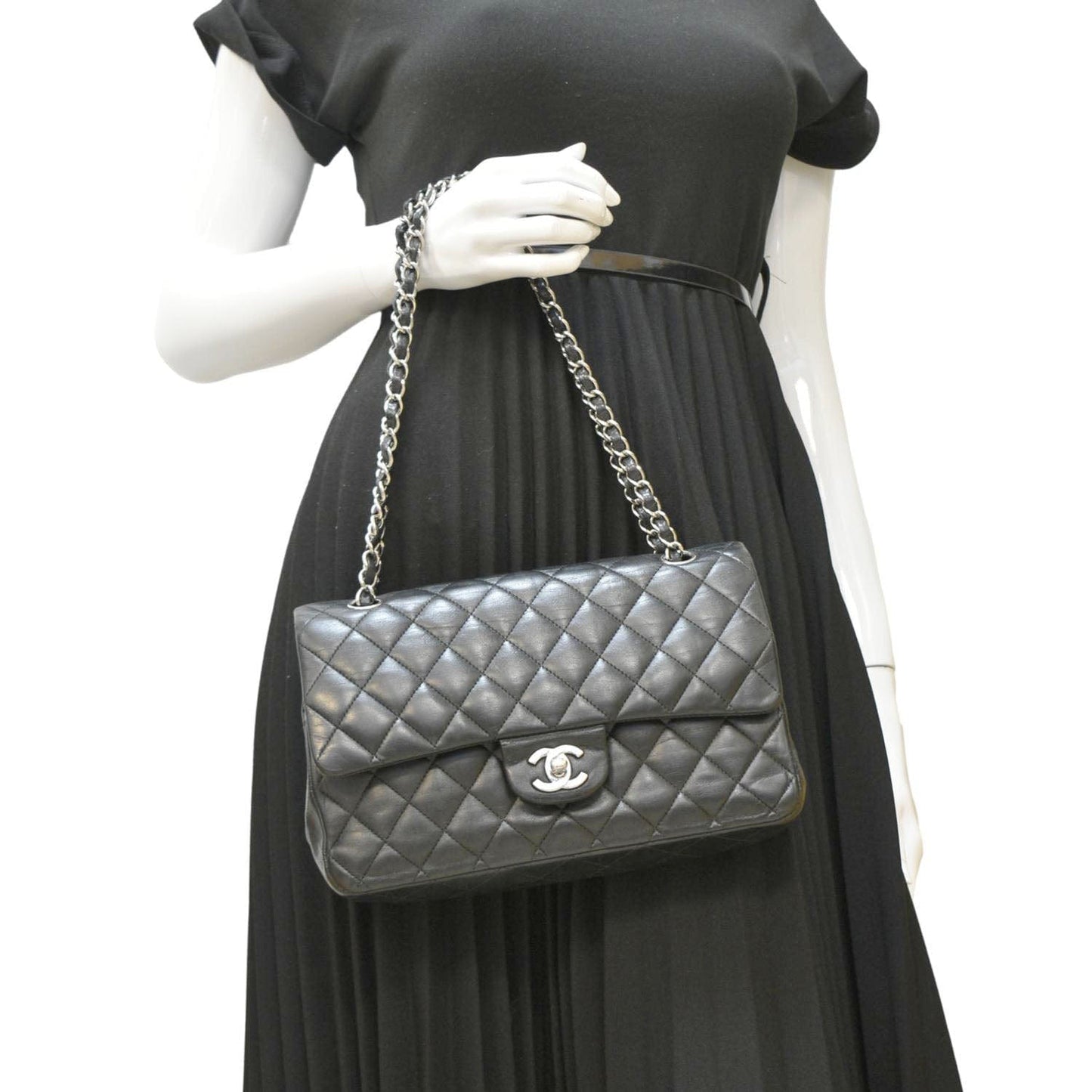 Chanel Classic Double Flap Quilted Leather Black Travel Bag Bag 6