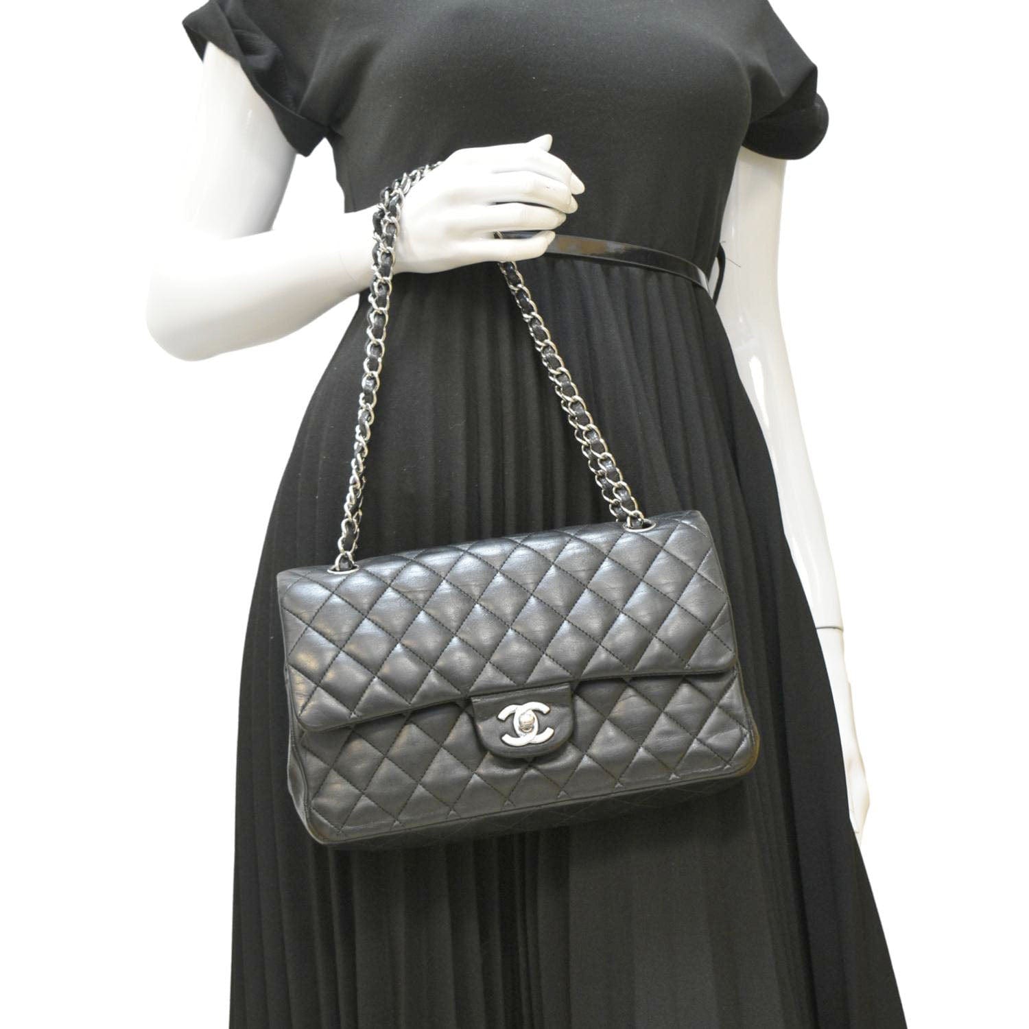 Chanel Classic Double Flap Quilted Leather Black Travel Bag Bag 6