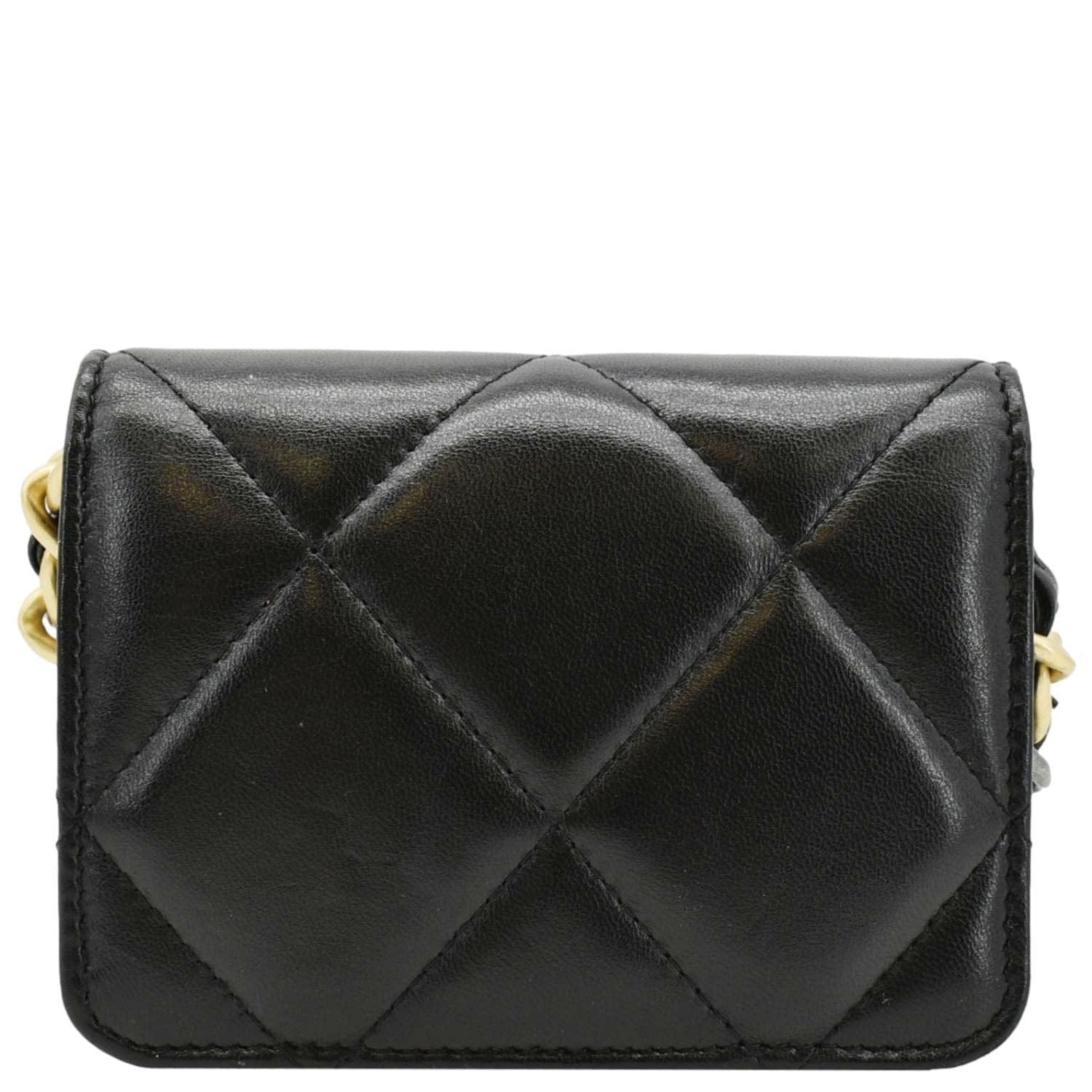 Chanel 19 Flap Coin Purse Quilted Leather Black Wallet Case