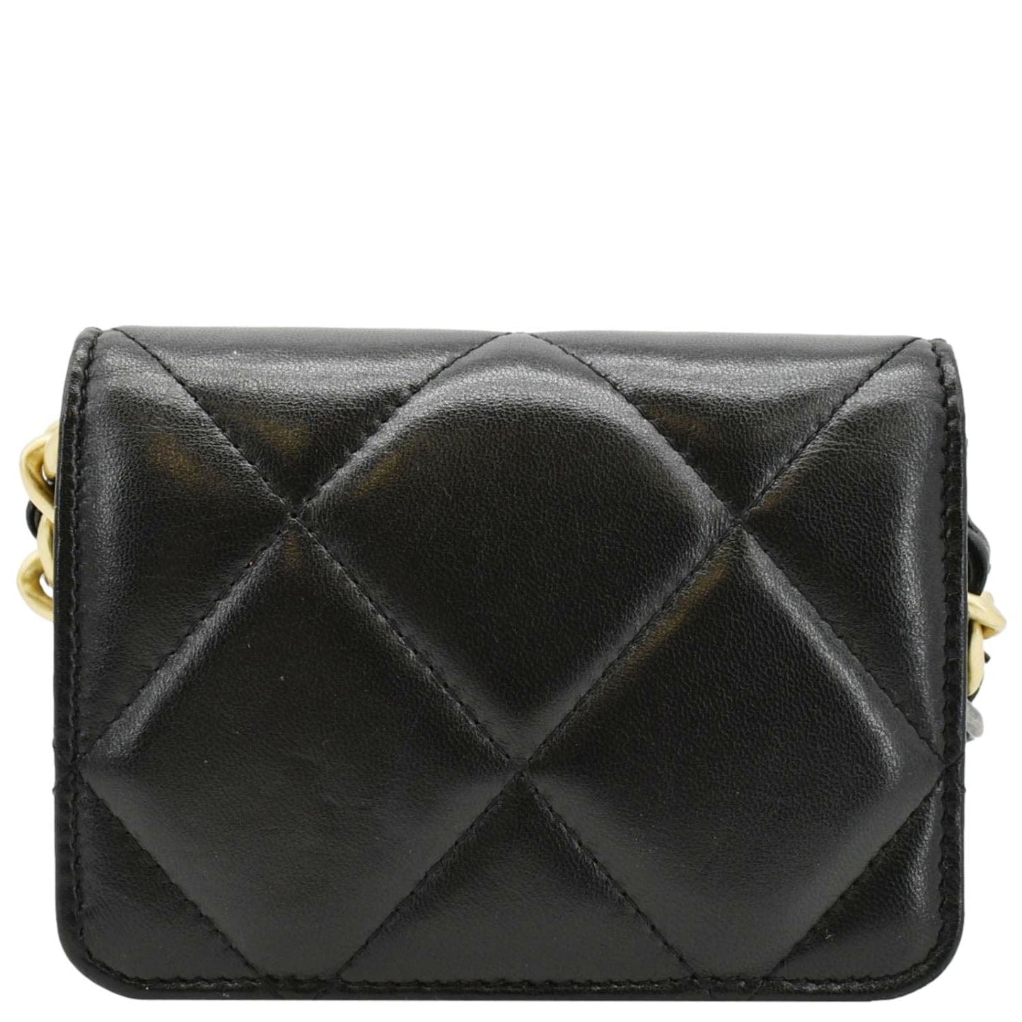 Chanel 19 Flap Coin Purse Quilted Leather Chain Shoulder Bag Black