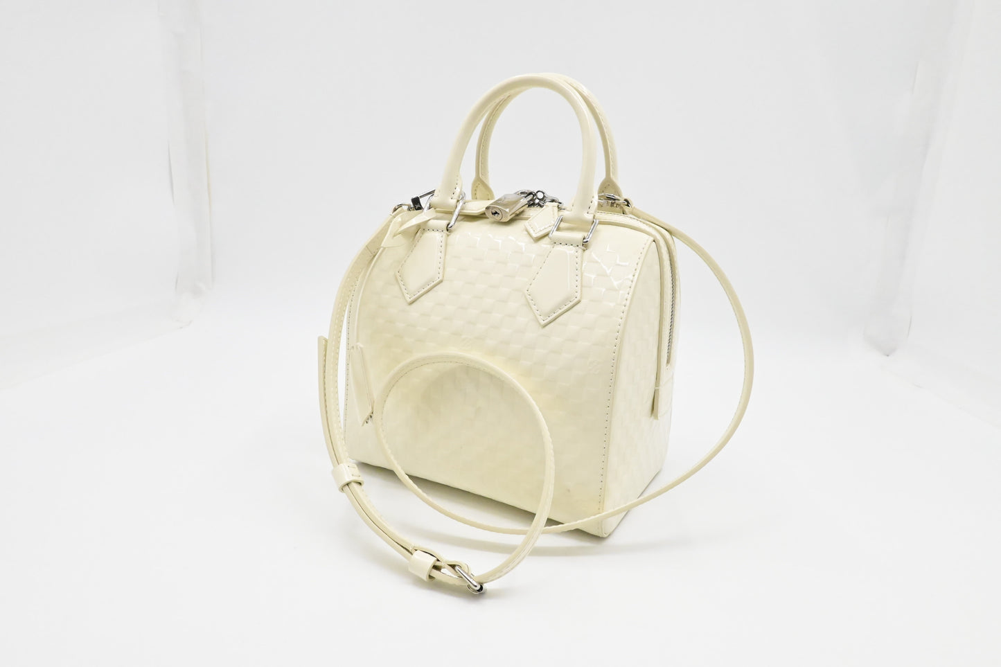 Louis Vuitton Speedy Cube Facette White Leather Damier Handbag