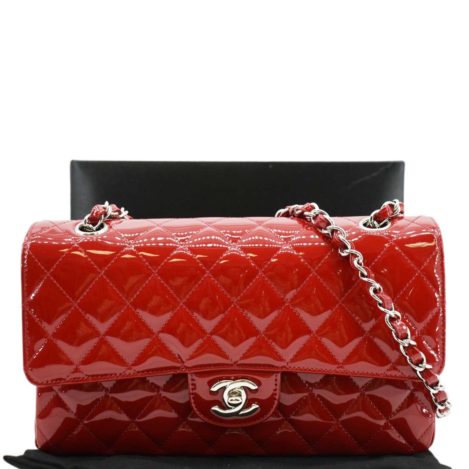 Chanel Classic Double Flap Quilted Patent Leather Red Travel Bag