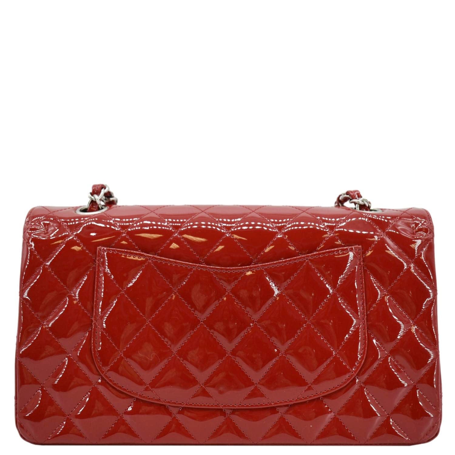 Chanel Classic Double Flap Quilted Patent Leather Red Travel Bag