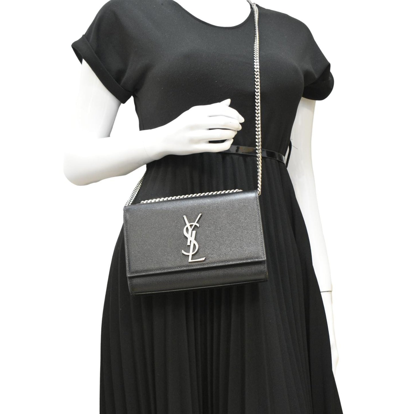 YSL Saint Laurent Saint Kate Clutch Crossbody Bag Leather Black Chain 3