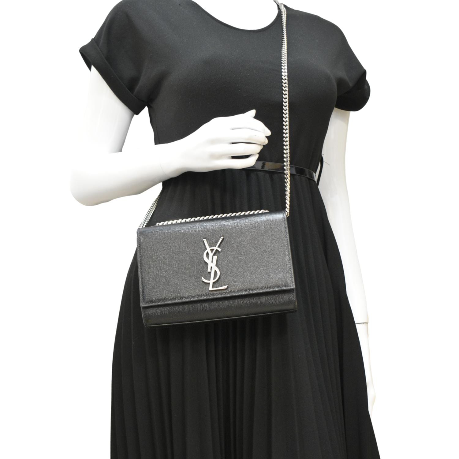 YSL Saint Laurent Saint Kate Clutch Crossbody Bag Leather Black Chain 3