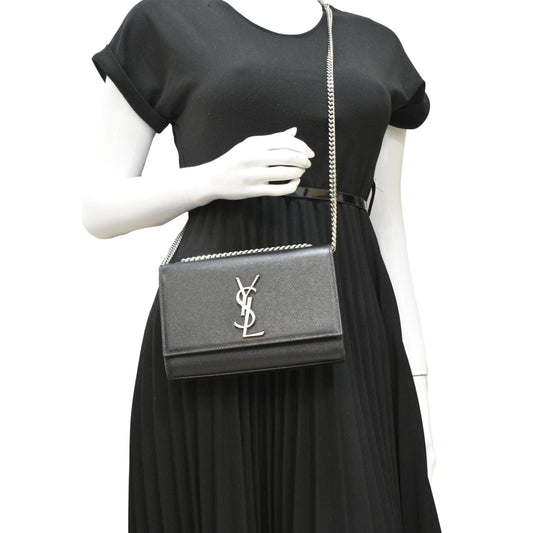 YSL Saint Laurent Yves Kate Clutch Crossbody Bag Leather Black Chain Clutch Bag