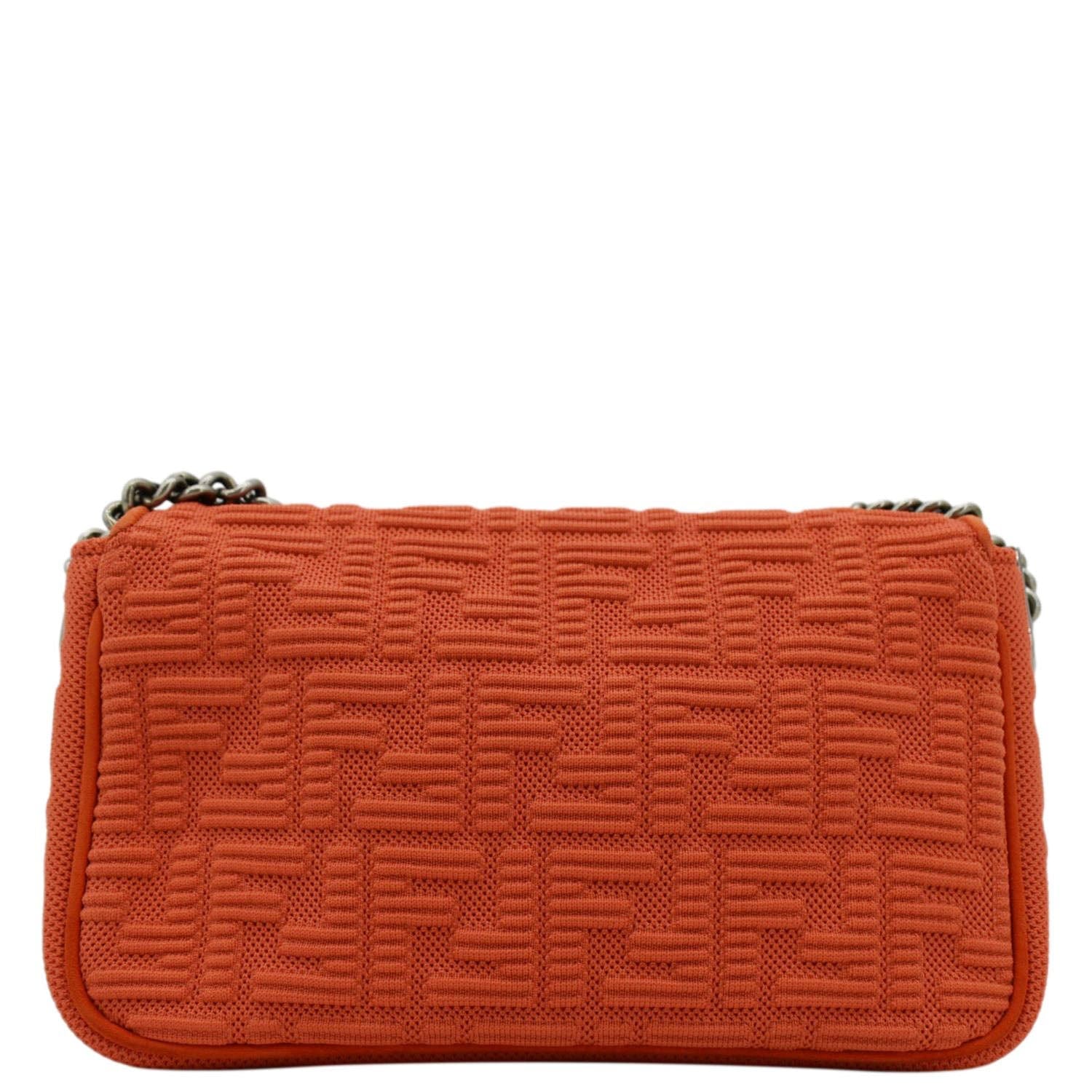 Fendi Baguette Technical Fabric Ff Midi Shoulder Bag Orange Chain