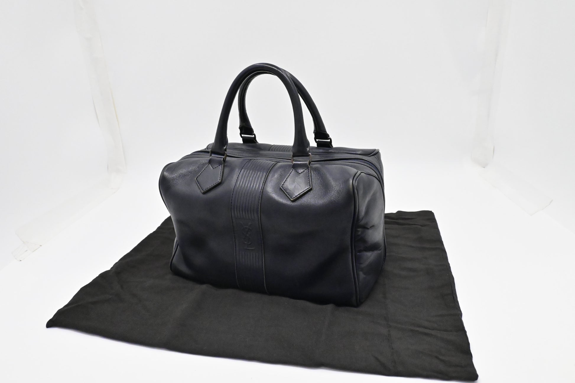 YSL Saint Laurent Boston Bag In Navy Leather Travel Bag