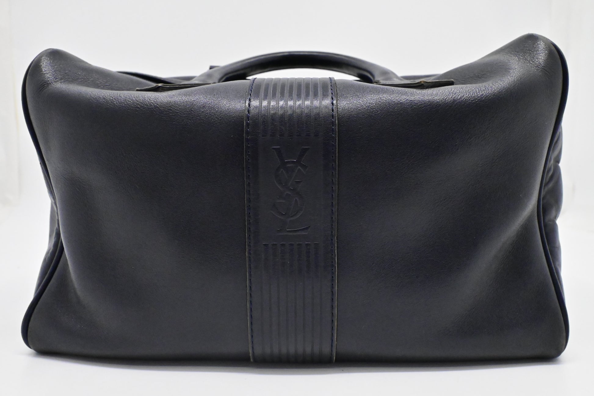 YSL Saint Laurent Boston Bag In Navy Leather Travel Bag