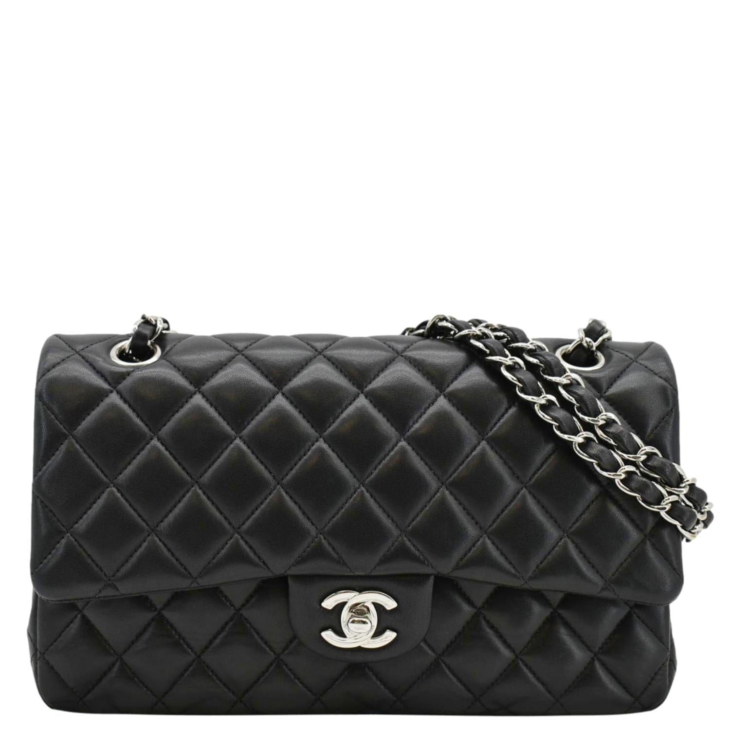 Chanel Classic Double Flap Quilted Leather Lambskin Black Travel Bag