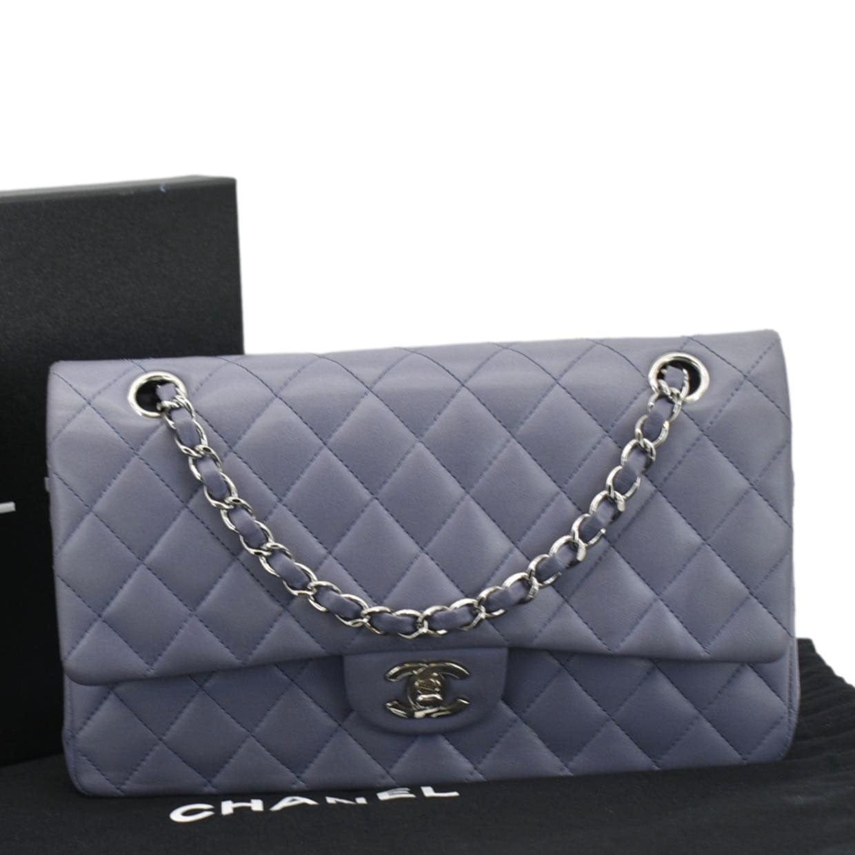 Chanel Classic Double Flap Quilted Lavender Leather Travel Bag