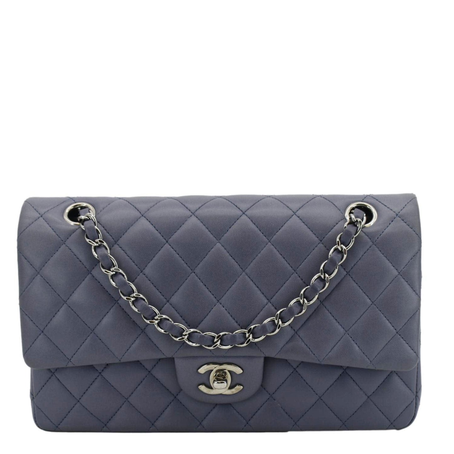 Chanel Classic Double Flap Quilted Lavender Leather Travel Bag