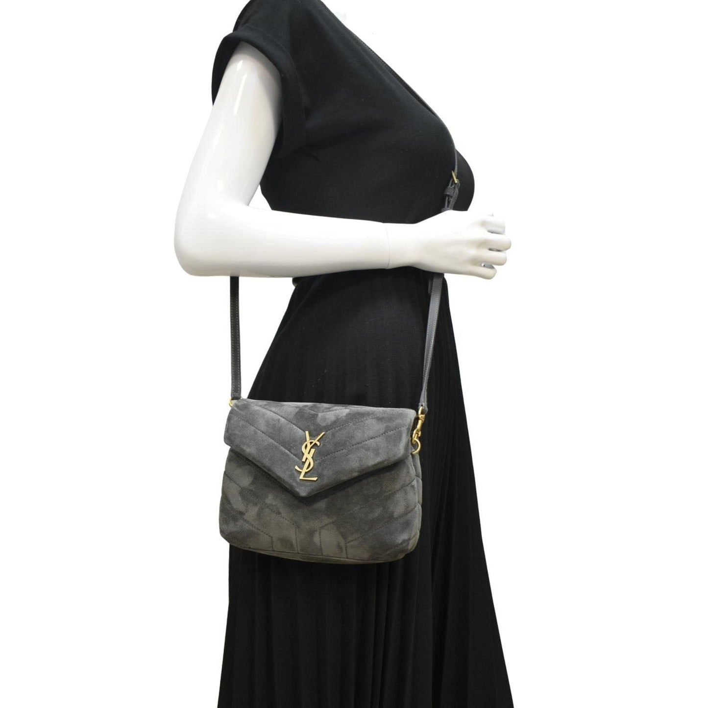 YSL Saint Laurent Yves Loulou Crossbody Bag Suede Gray Toy