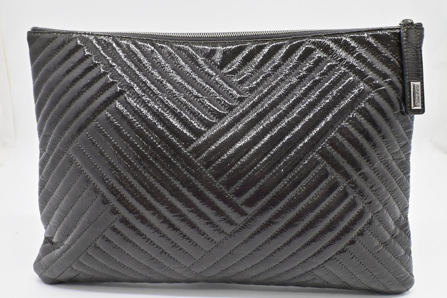 Chanel O Patent Gray Leather Handbag