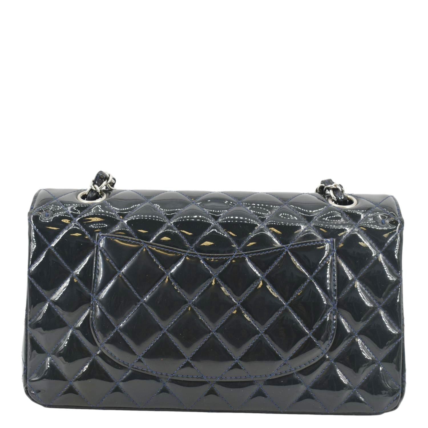 Chanel Double Flap Quilted Patent Olive Leather Black Travel Bag