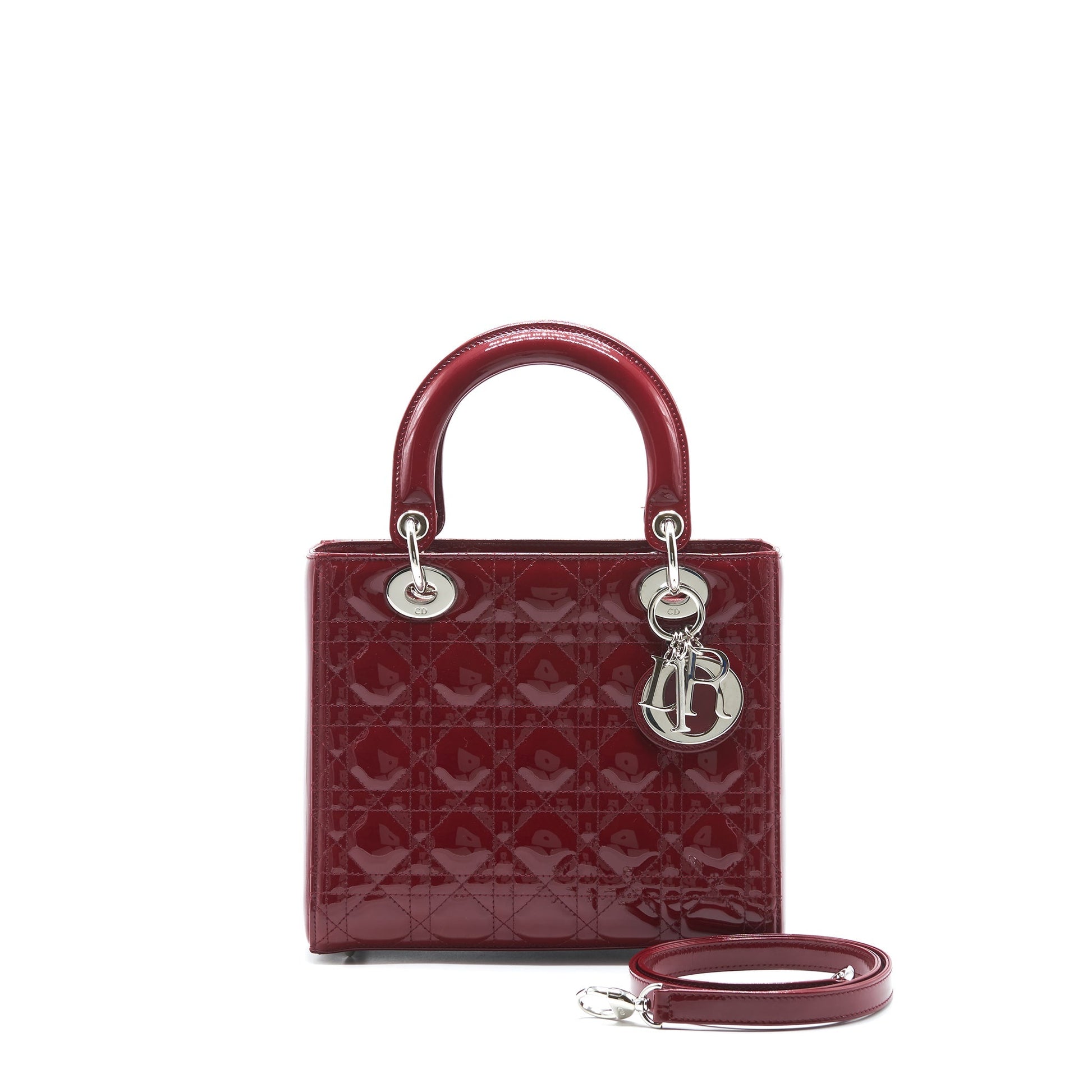 Dior Lady Patent Handbag Leather Red Travel Bag